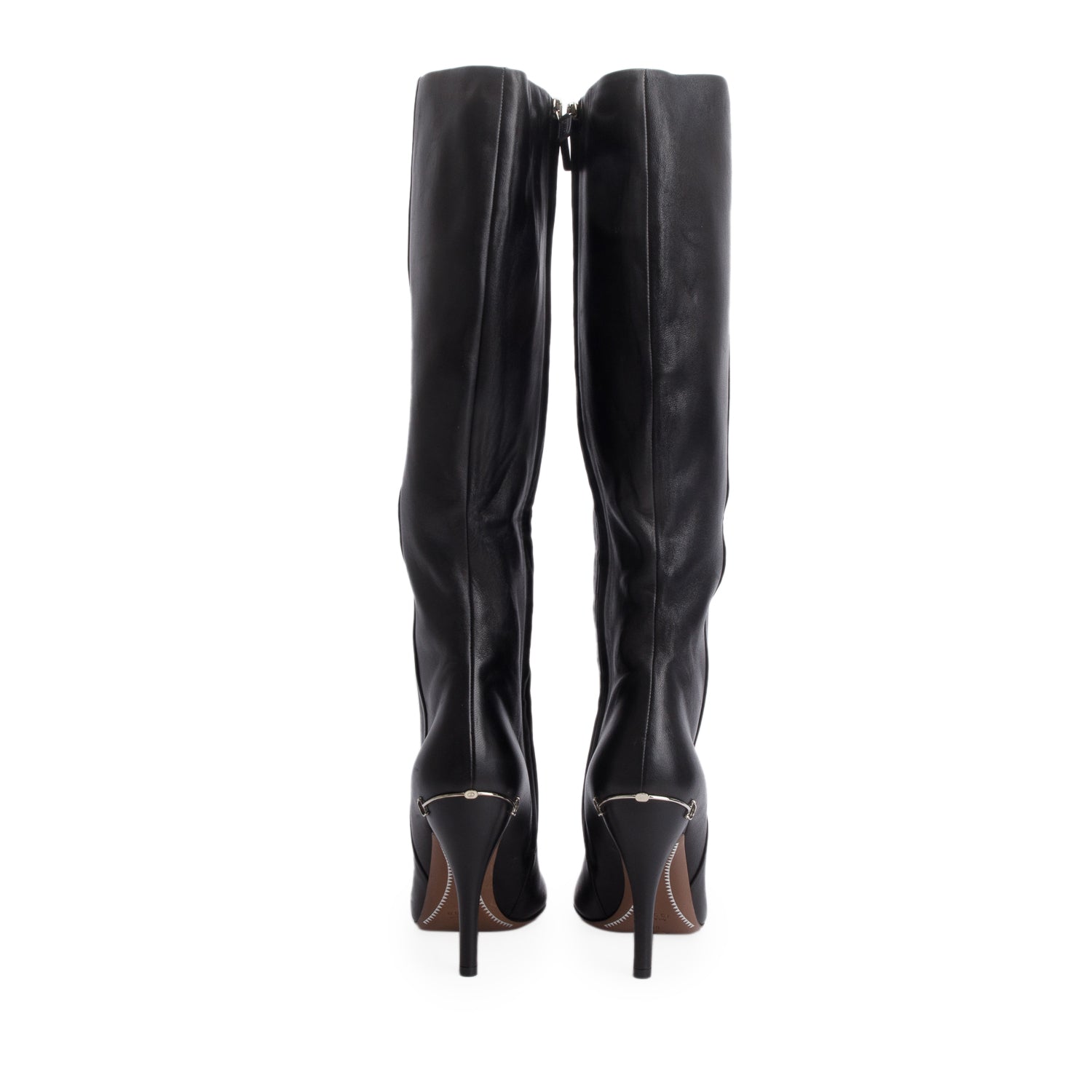 Gucci Black Calfskin Horsebit Accent Knee High Boots, Women's Size 38