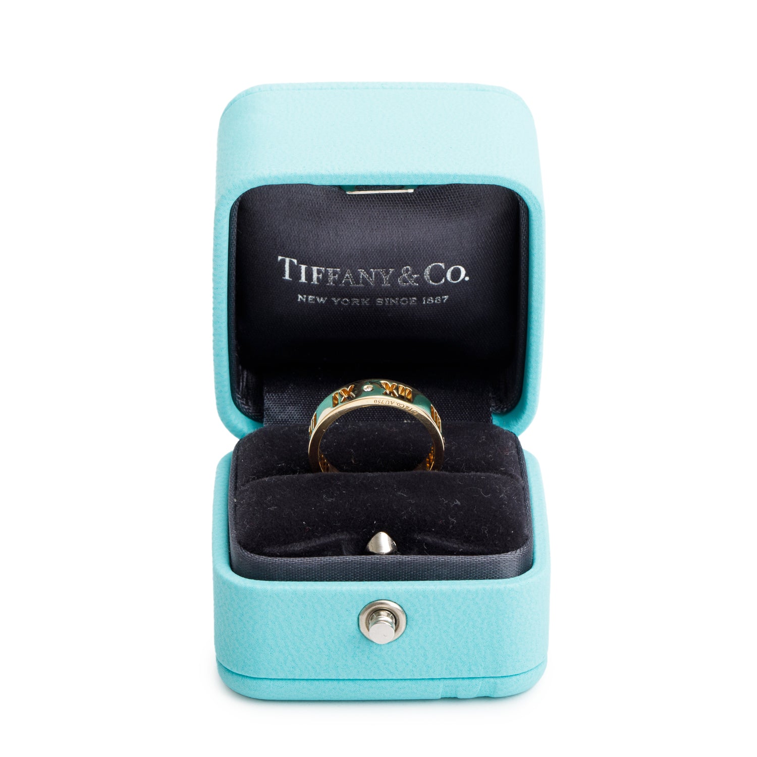 Tiffany & Co. 18k Yellow Gold & Diamond Atlas Pierced 5 MM Band Ring, Size 5.75 w/ Box