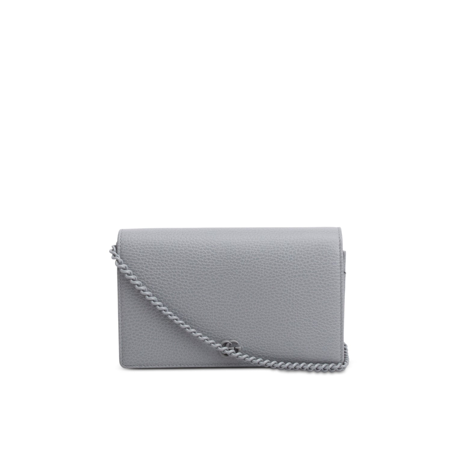 Gucci Grey Dollar Calfskin Enamel Monochrome Mini GG Marmont Chain Wallet w/ Box