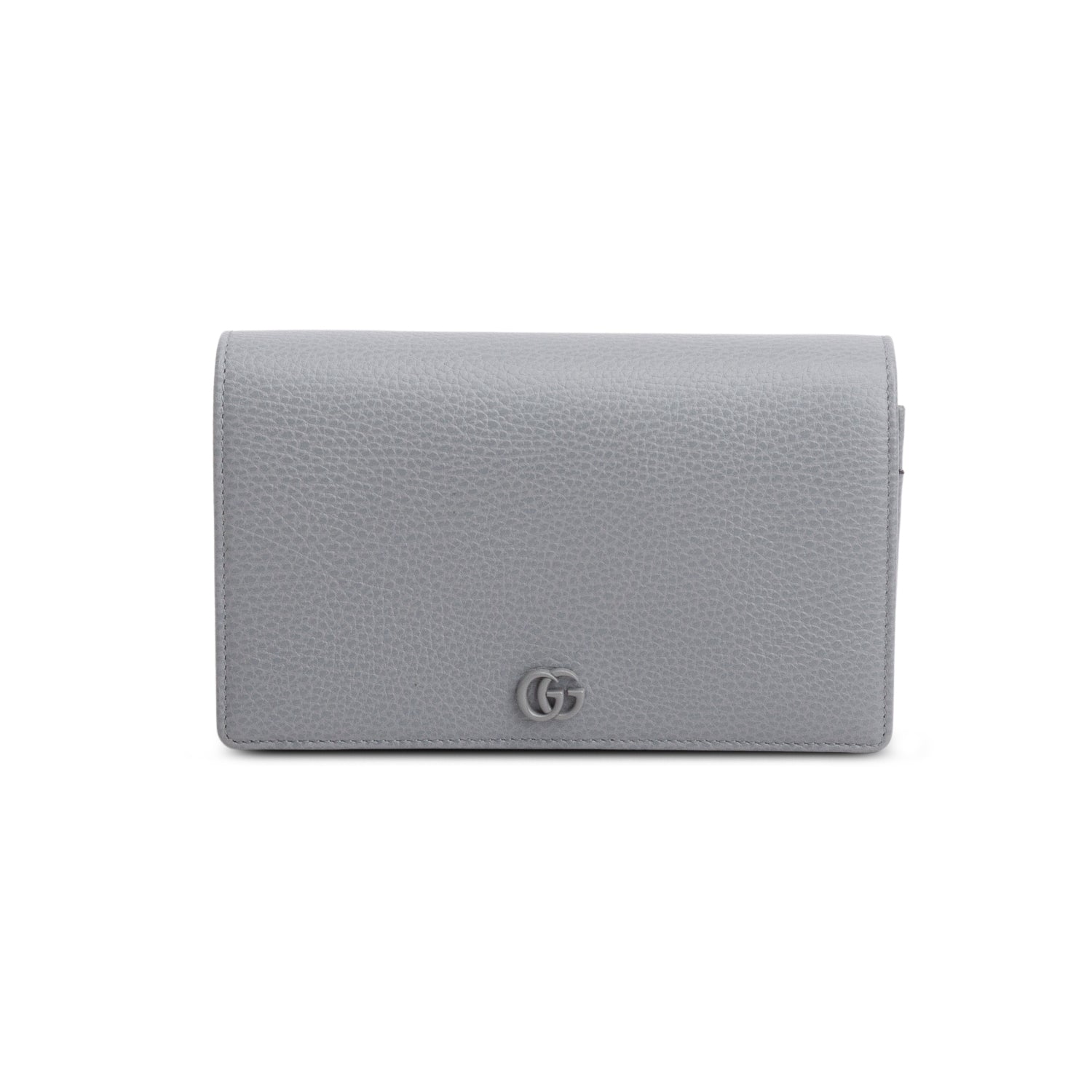 Gucci Grey Dollar Calfskin Enamel Monochrome Mini GG Marmont Chain Wallet w/ Box