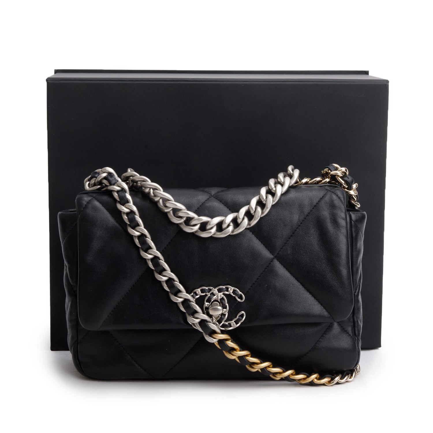 Chanel 2023 Black Lambskin Leather Medium 19 Flap Bag w/ Box & Receipt