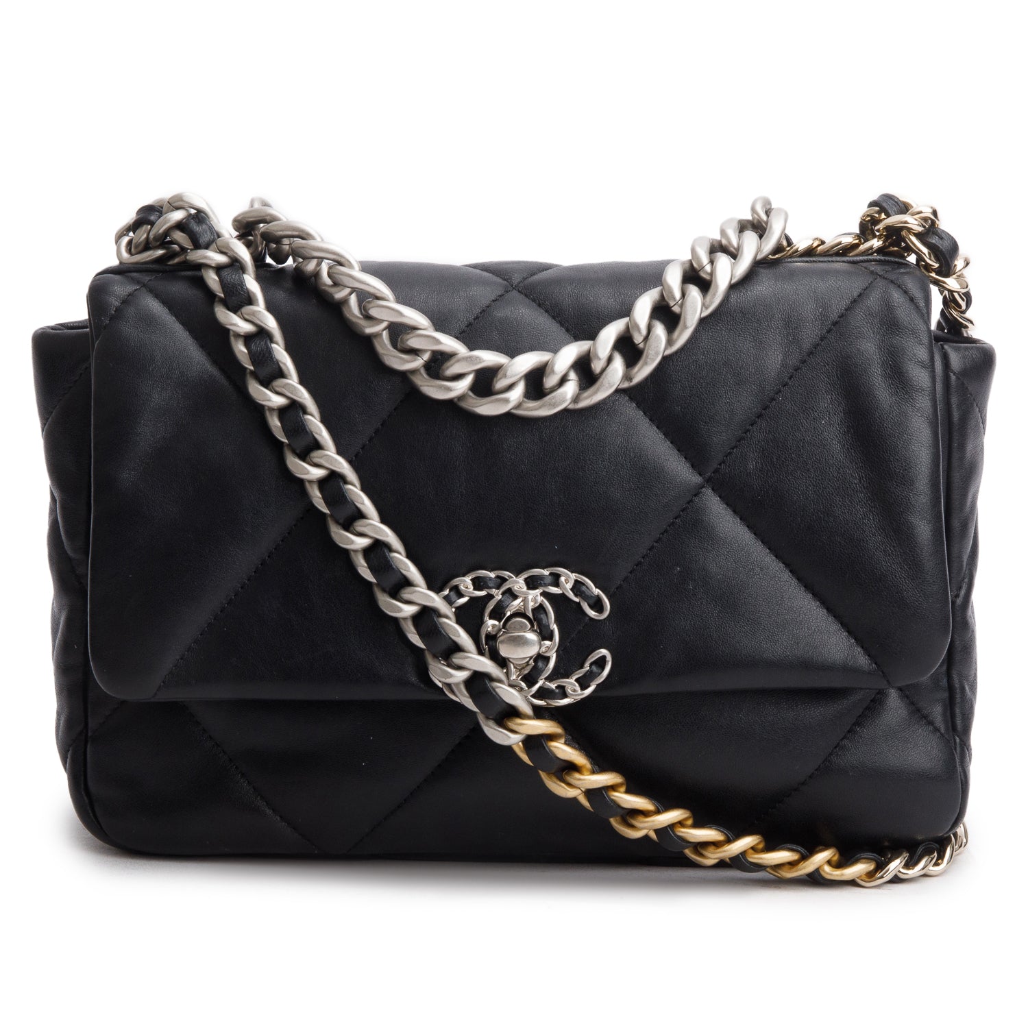 Chanel 2023 Black Lambskin Leather Medium 19 Flap Bag w/ Box & Receipt