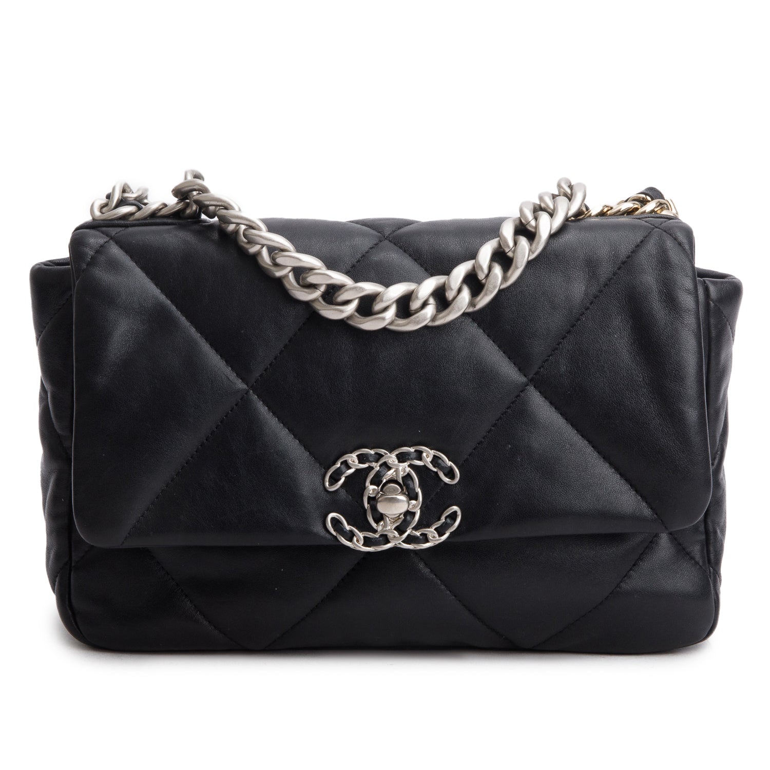 Chanel 2023 Black Lambskin Leather Medium 19 Flap Bag w/ Box & Receipt