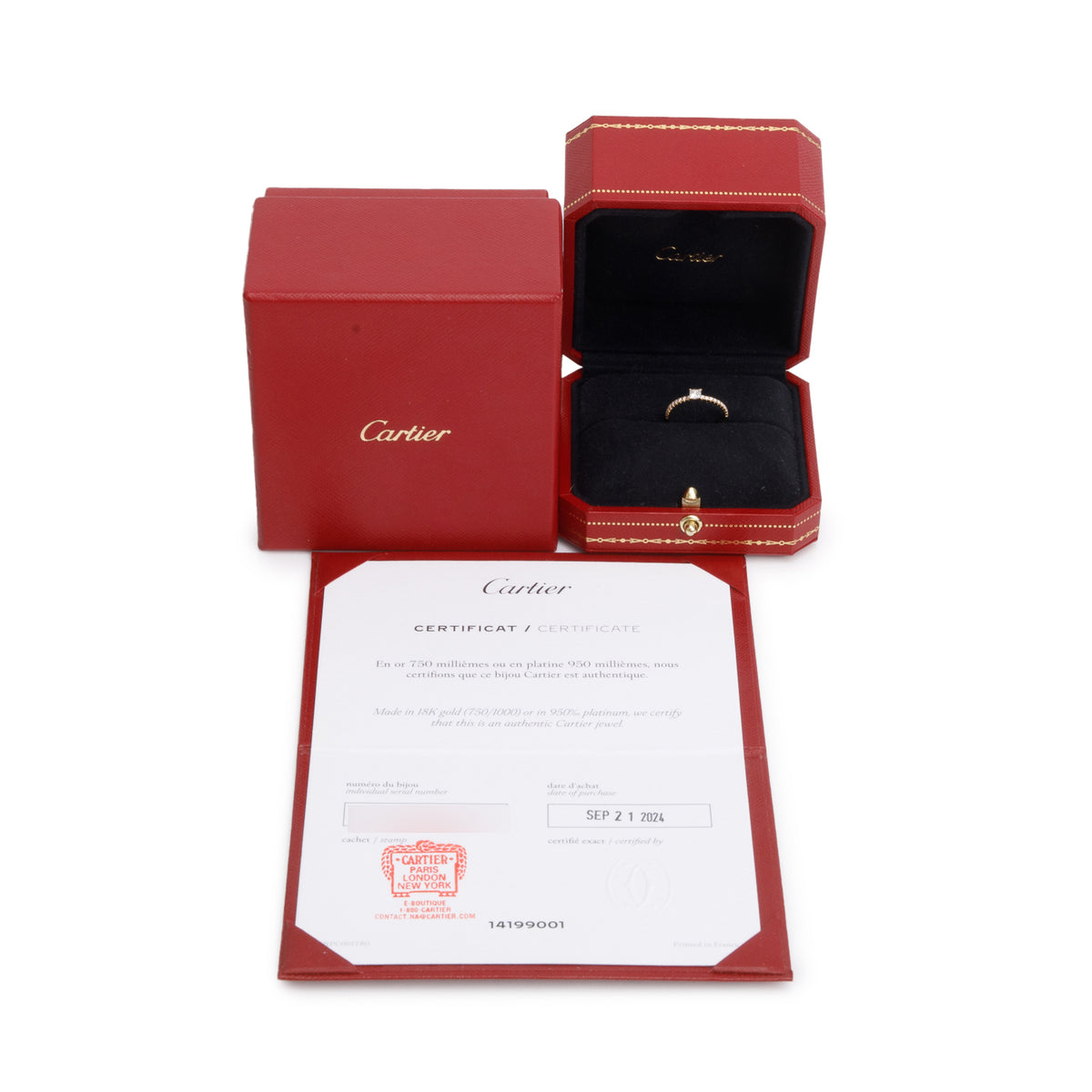 Cartier 2024 18k Yellow Gold Princess-Cut Diamond Etincelle de Cartier Ring, Size 48 4.25 w/ Box & Papers