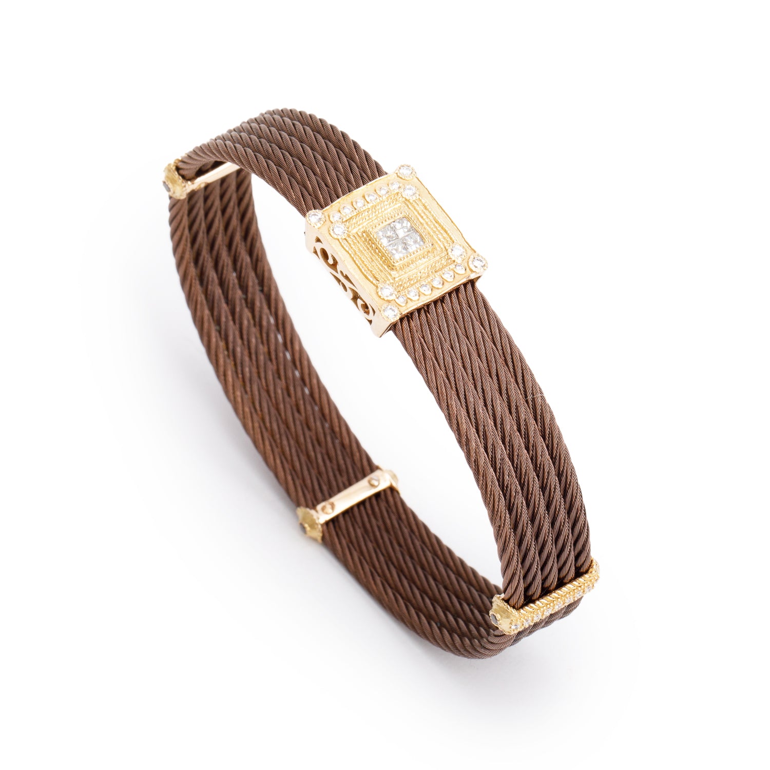 Charriol Bronze Plated Stainless Steel & 18k Yellow Gold Diamond 5 Row Cable Bracelet w/ Box