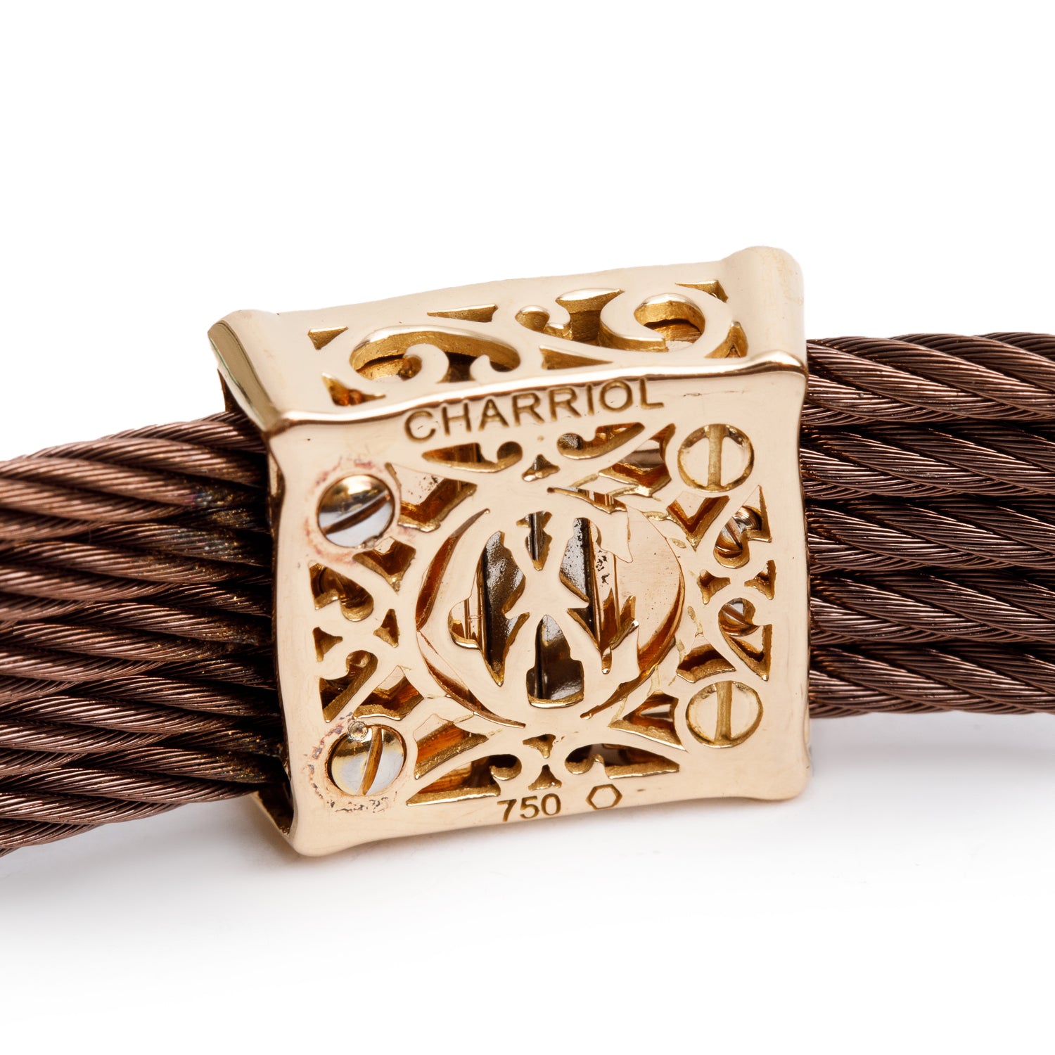 Charriol Bronze Plated Stainless Steel & 18k Yellow Gold Diamond 5 Row Cable Bracelet w/ Box