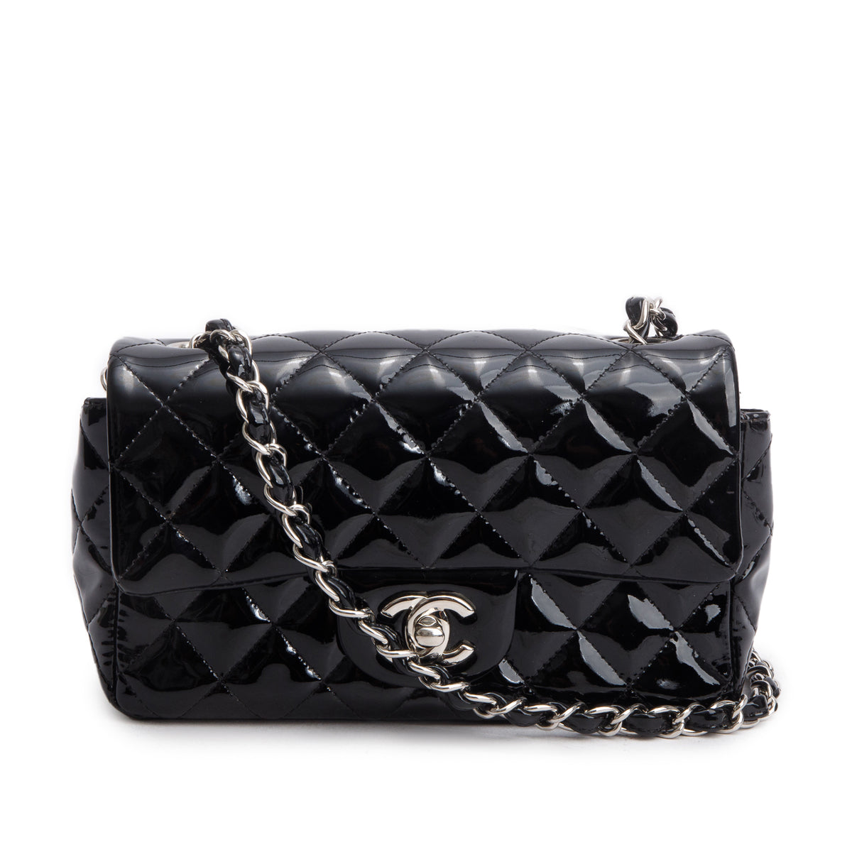 Chanel Black Patent Calfskin Quilted Mini Rectangular Flap – OLIVER'S