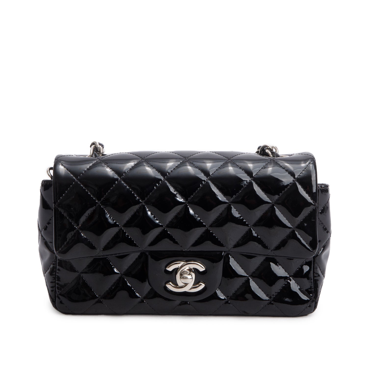 Chanel Black Patent Calfskin Quilted Mini Rectangular Flap
