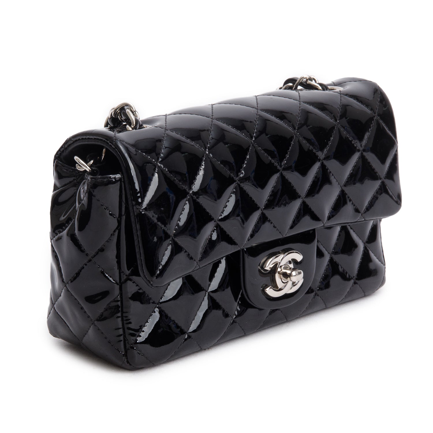 Chanel Black Patent Calfskin Quilted Mini Rectangular Flap