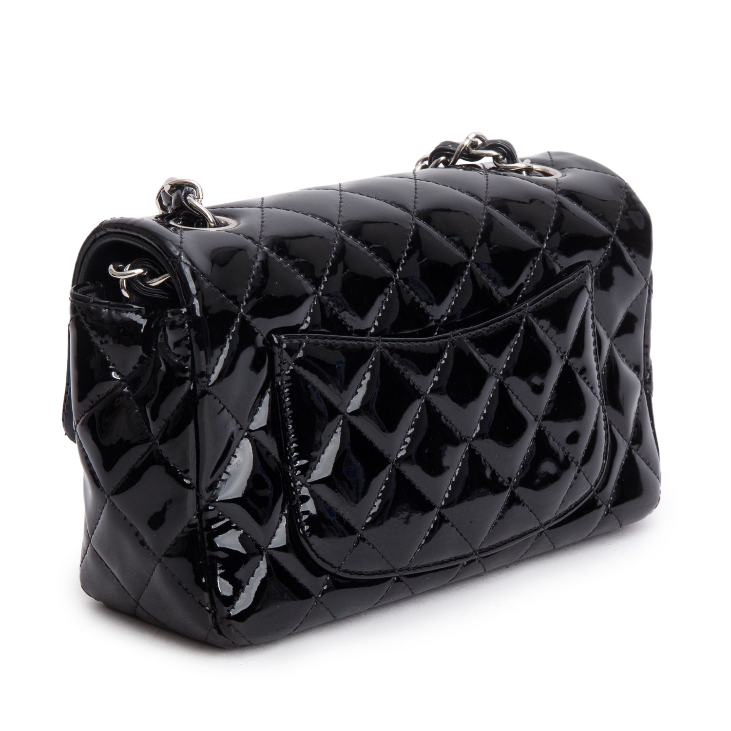 Chanel Black Patent Calfskin Quilted Mini Rectangular Flap