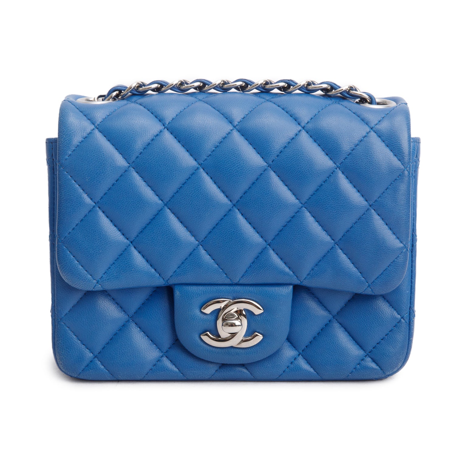 Chanel Blue Quilted Lambskin Leather Classic Square Mini Flap Bag