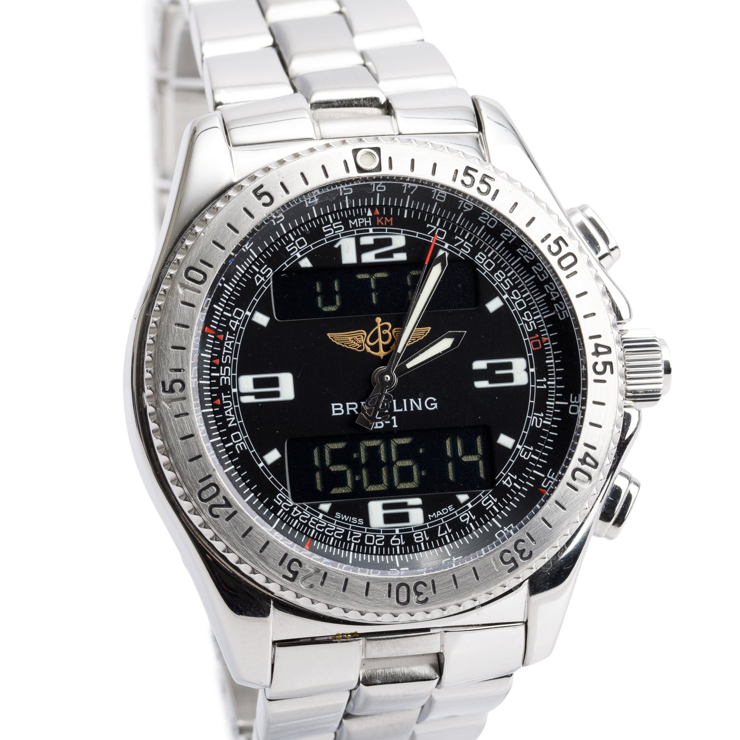 Breitling Stainless Steel Professional B1 44 MM Chronograph Quartz Digital Watch Black Dial A68362