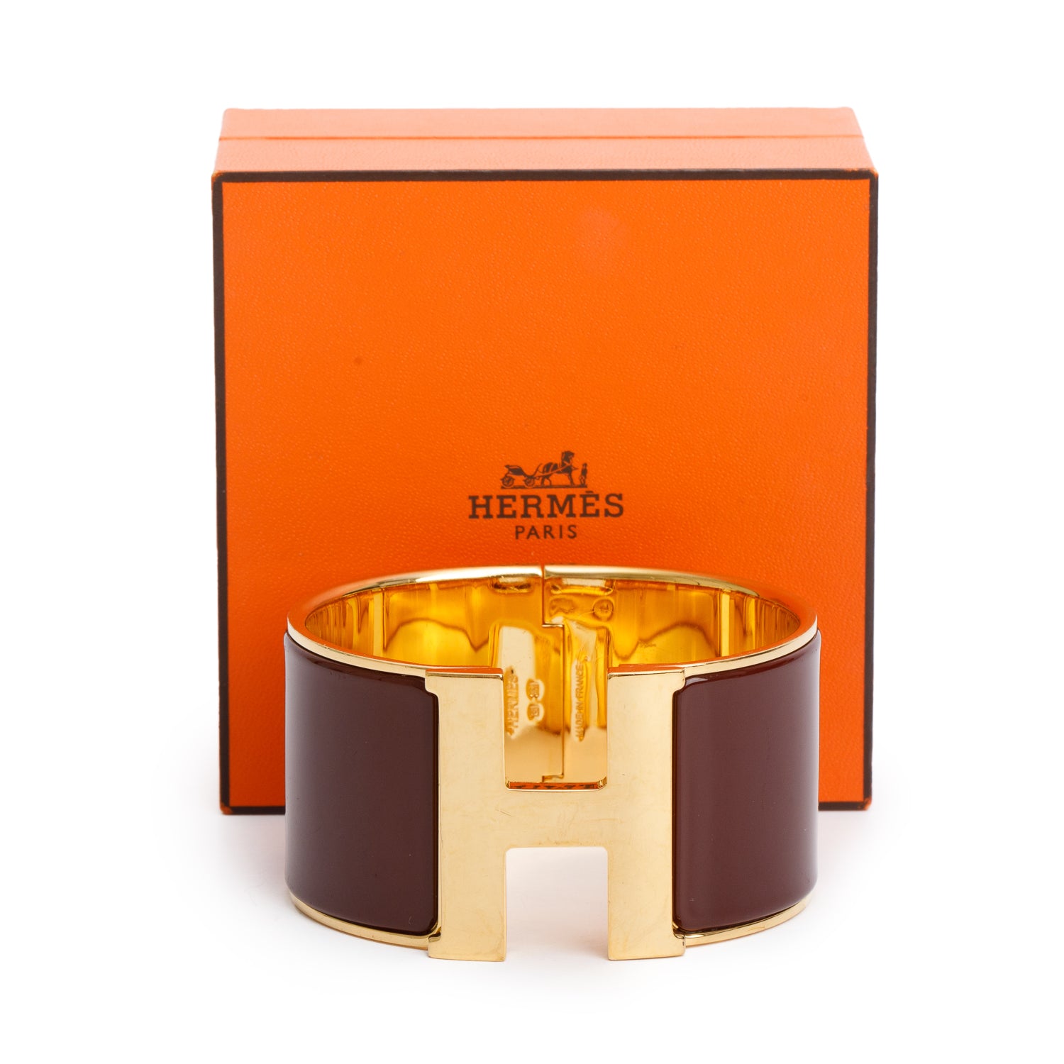 Hermes Gold Plated Burgundy Enamel Extra Wide Clic Clac H Bracelet