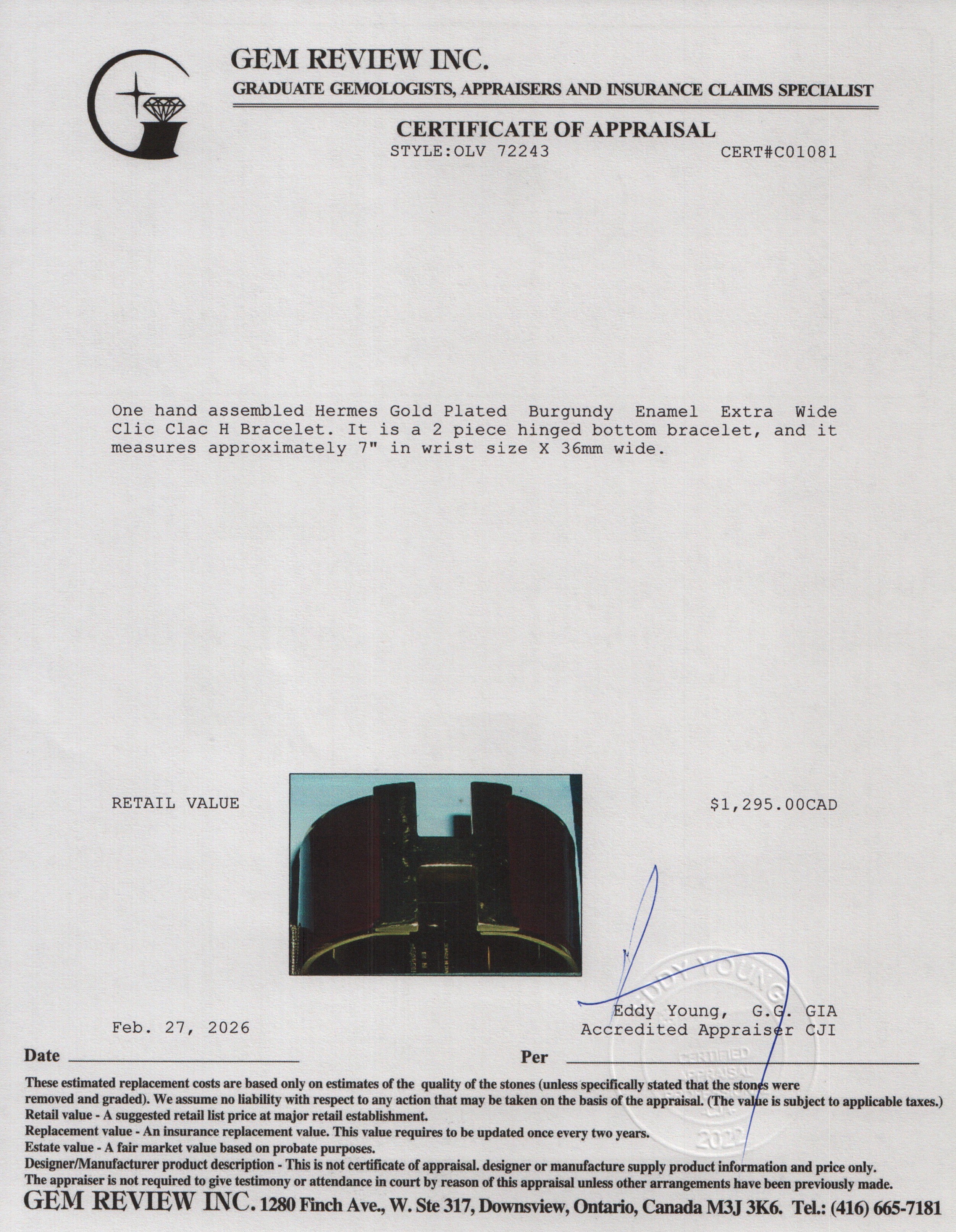 Hermes Gold Plated Burgundy Enamel Extra Wide Clic Clac H Bracelet