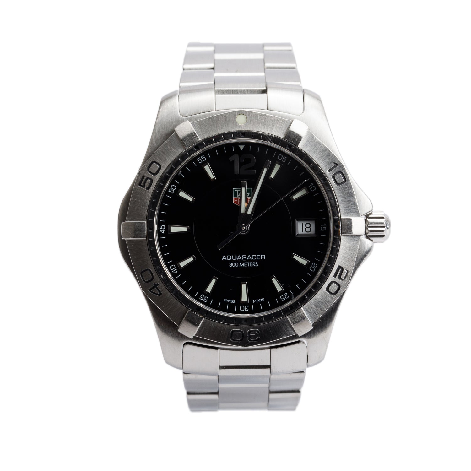 Tag Heuer Stainless Steel Aquaracer 39 MM Watch Black Dial WAF1110