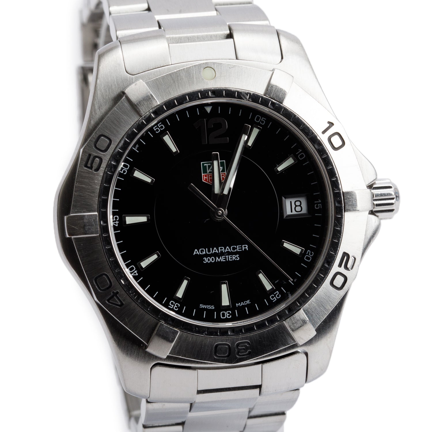 Tag Heuer Stainless Steel Aquaracer 39 MM Watch Black Dial WAF1110