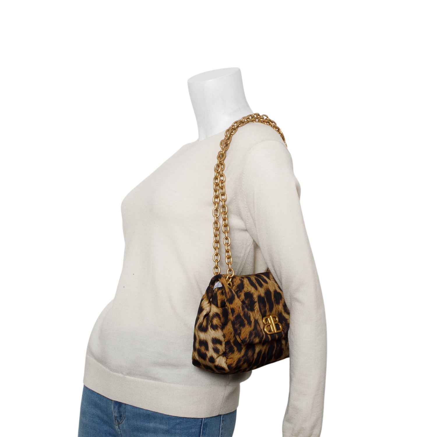 Balenciaga Leopard Print Nylon Mini Monaco BB Shoulder Bag