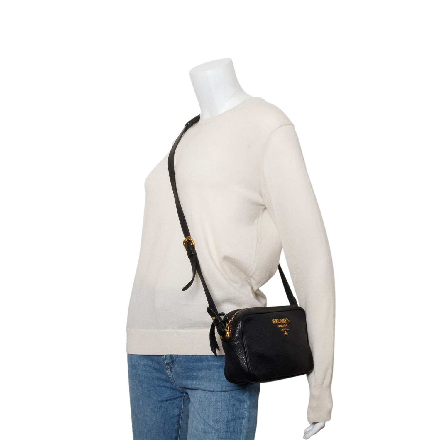 Prada Black Vitello Phenix Camera Bag w/ Authenticity Card