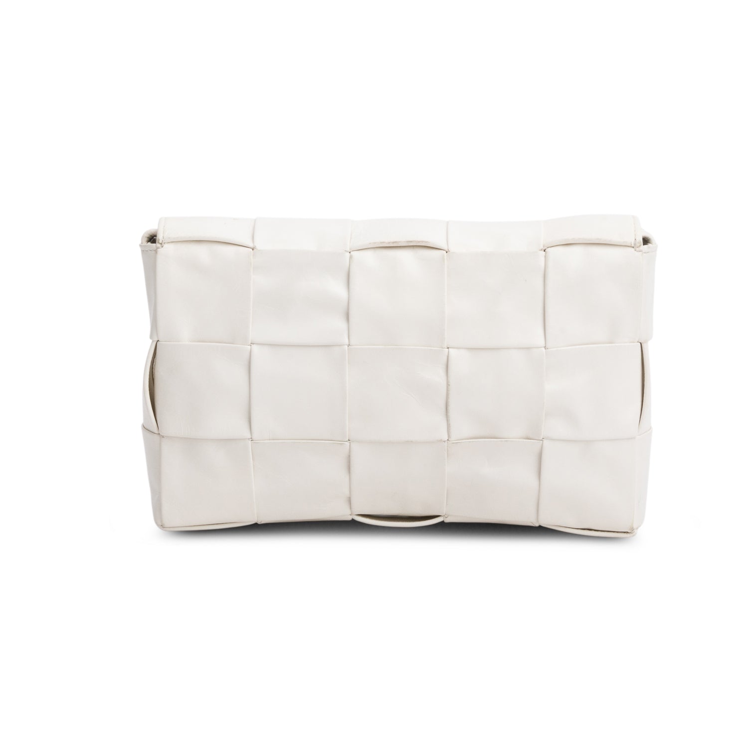 Bottega Veneta White Lambskin Maxi Intrecciato Cassette Crossbody Bag