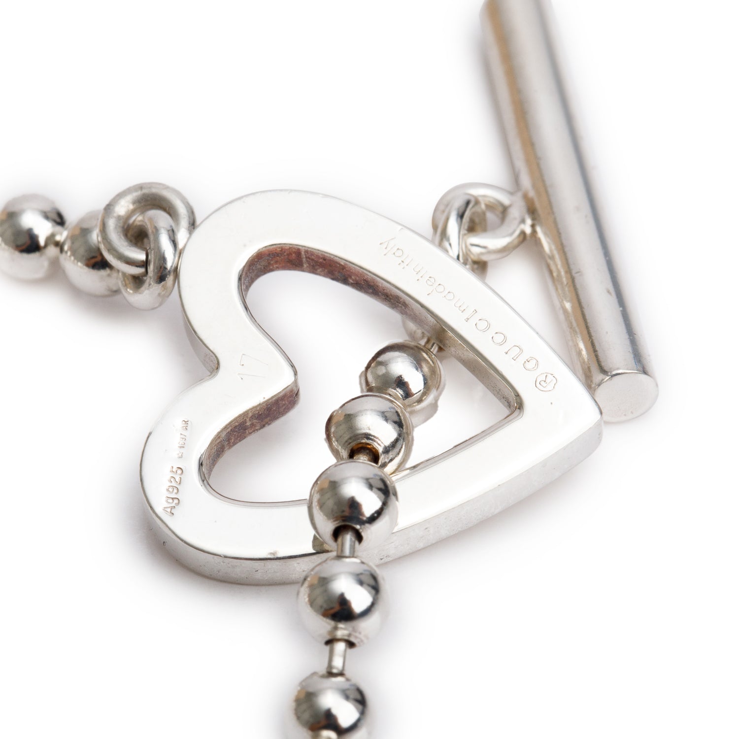 Gucci Sterling Silver Boule Chain Heart Toggle Bracelet