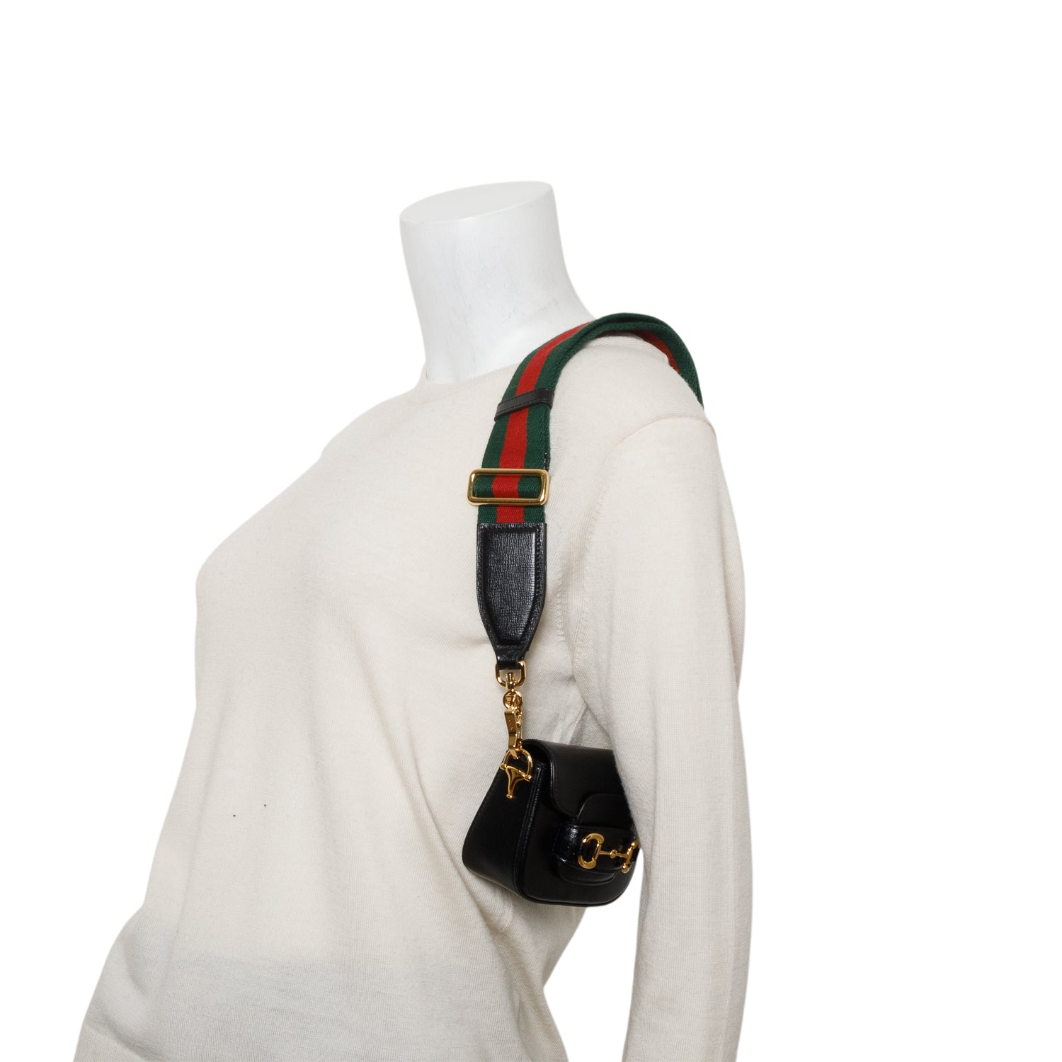 Gucci Black Azalea Calfskin Web Monogram Horsebit 1955 Wallet on Strap w/ Box