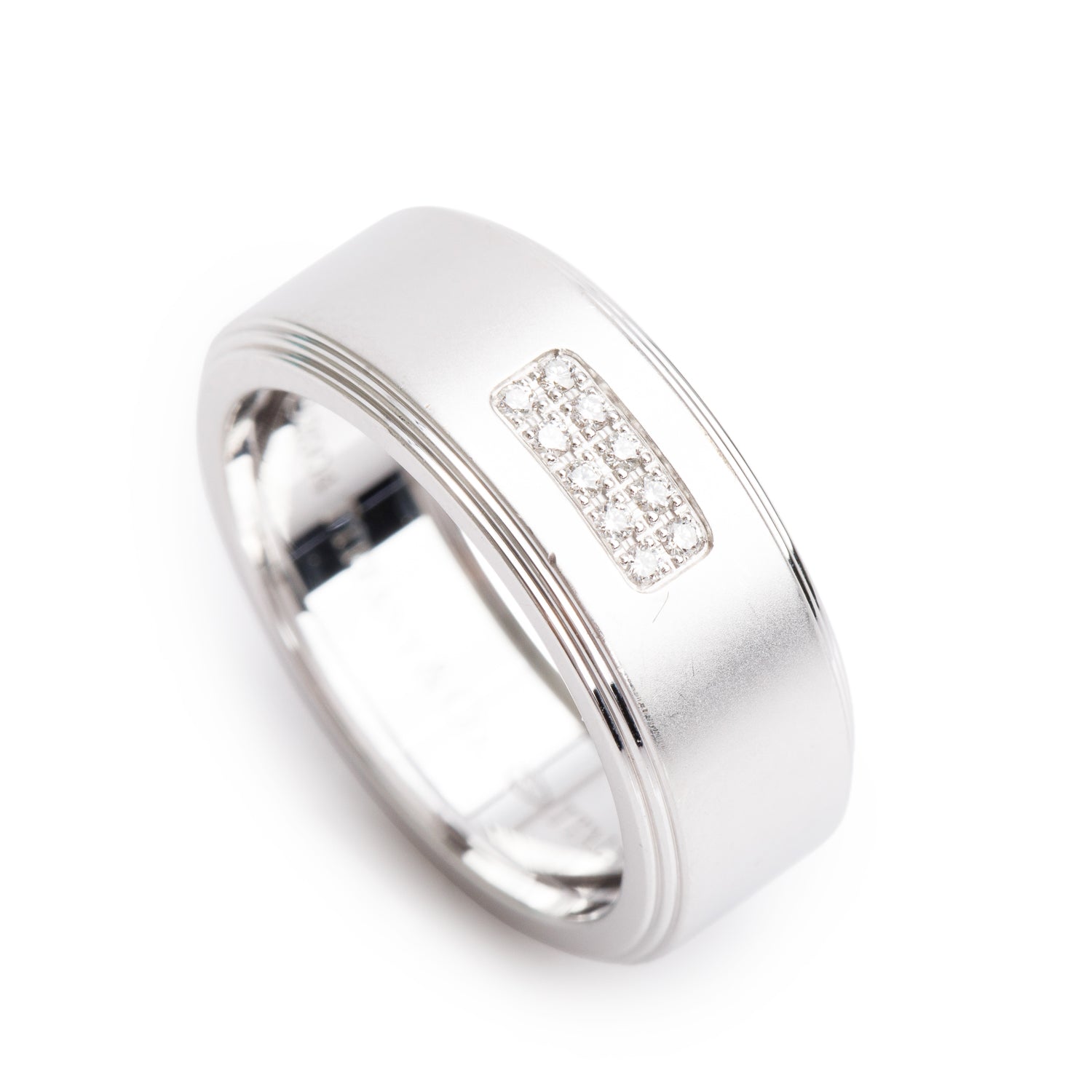 Tiffany & Co. 18k White Gold Diamond Century 8 MM Wedding Band Ring, Size 8 w/ Box