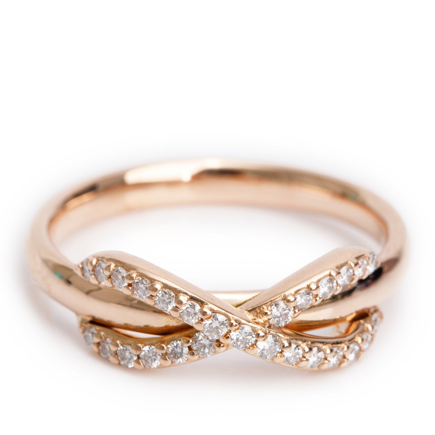 Tiffany & Co. 18k Yellow Gold Diamond Infinity Ring, Size 4.5 w/ Box