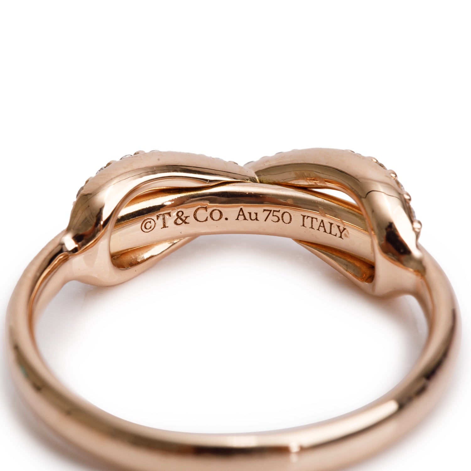 Tiffany & Co. 18k Yellow Gold Diamond Infinity Ring, Size 4.5 w/ Box