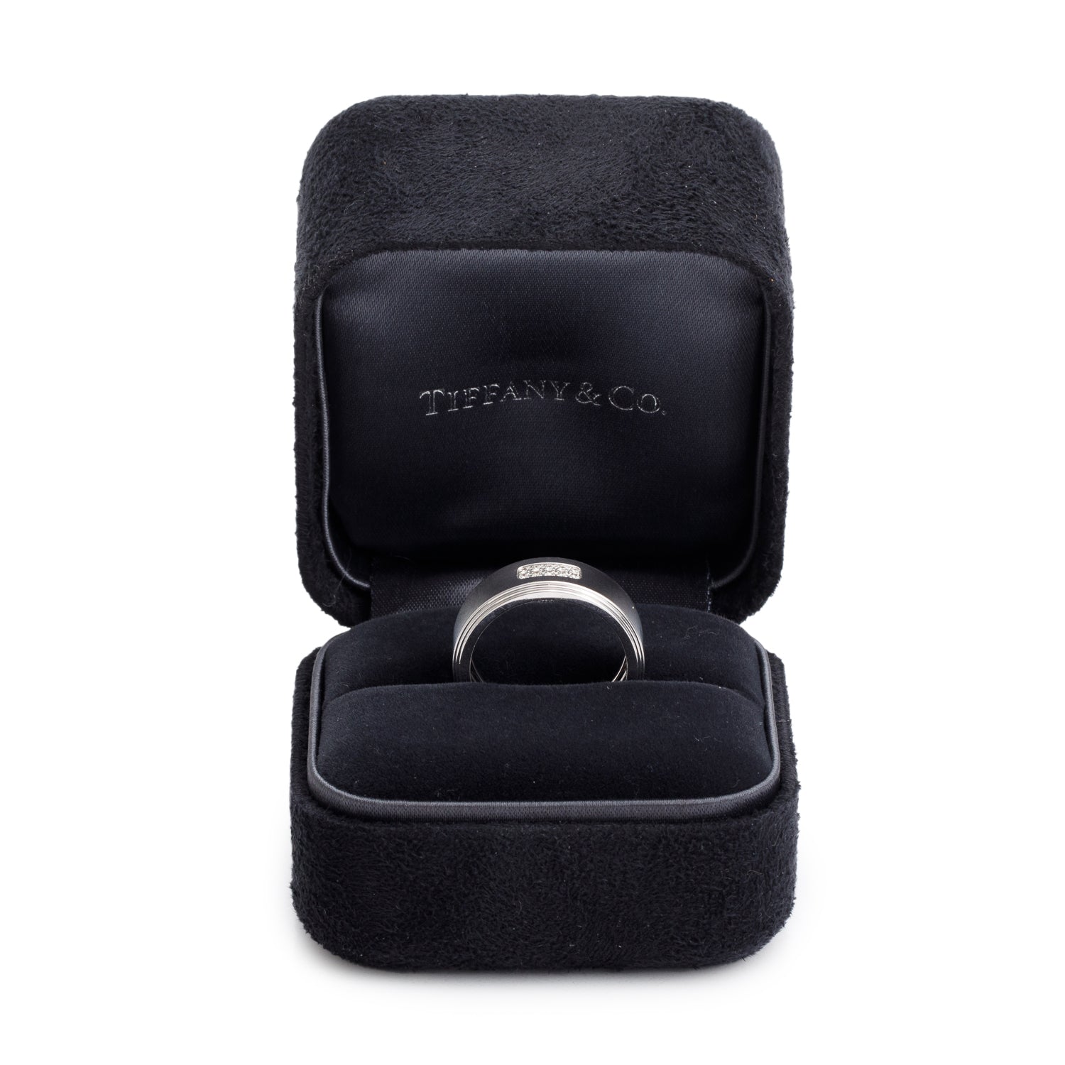 Tiffany & Co. 18k White Gold Diamond Century 8 MM Wedding Band Ring, Size 8 w/ Box