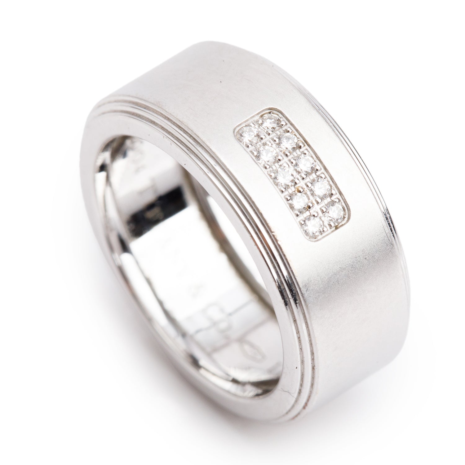 Tiffany & Co. 18k White Gold Diamond Century 8 MM Wedding Band Ring, Size 5.25 w/ Box