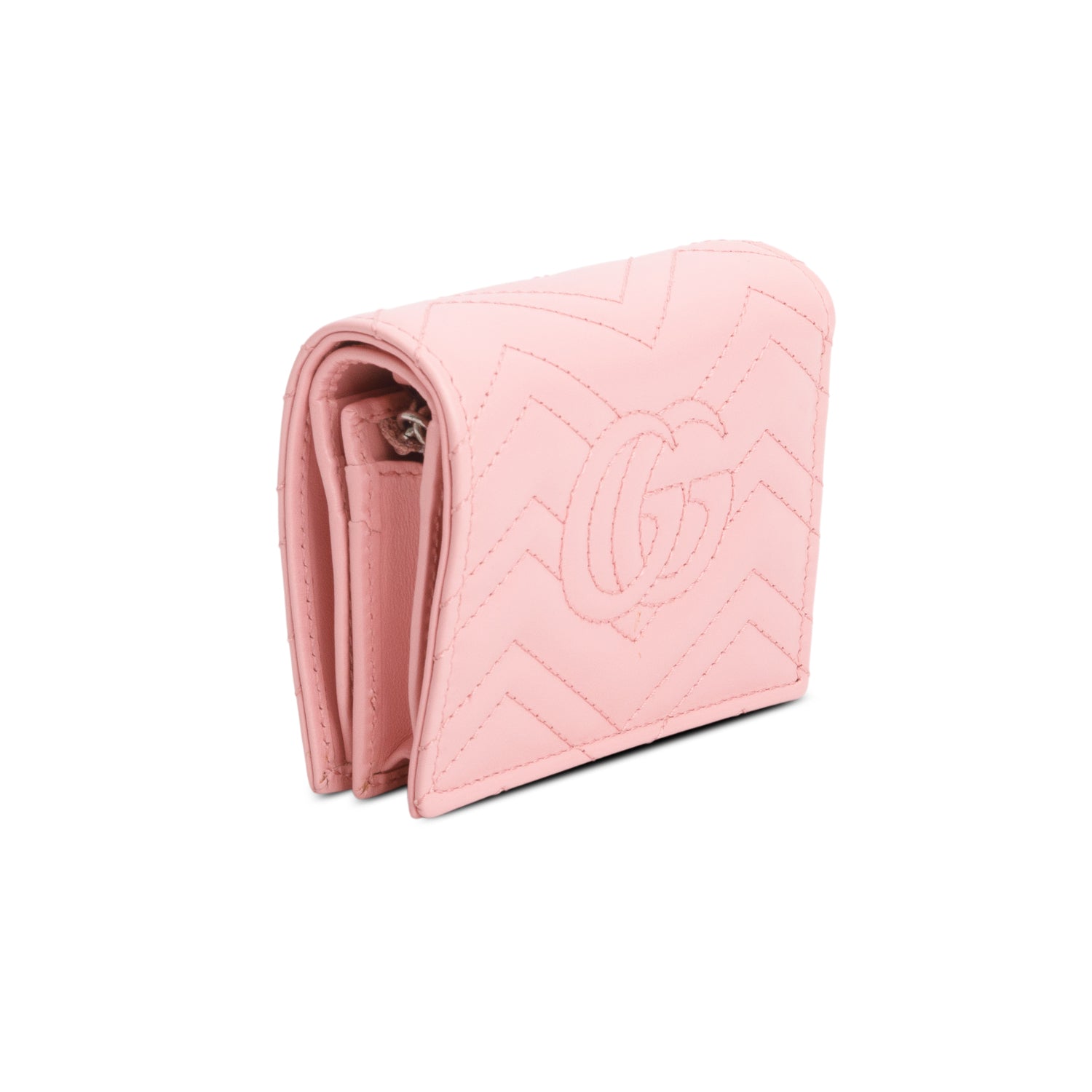 Gucci Pink GG Marmont Matelasse Leather Mini Wallet On Chain w/ Box