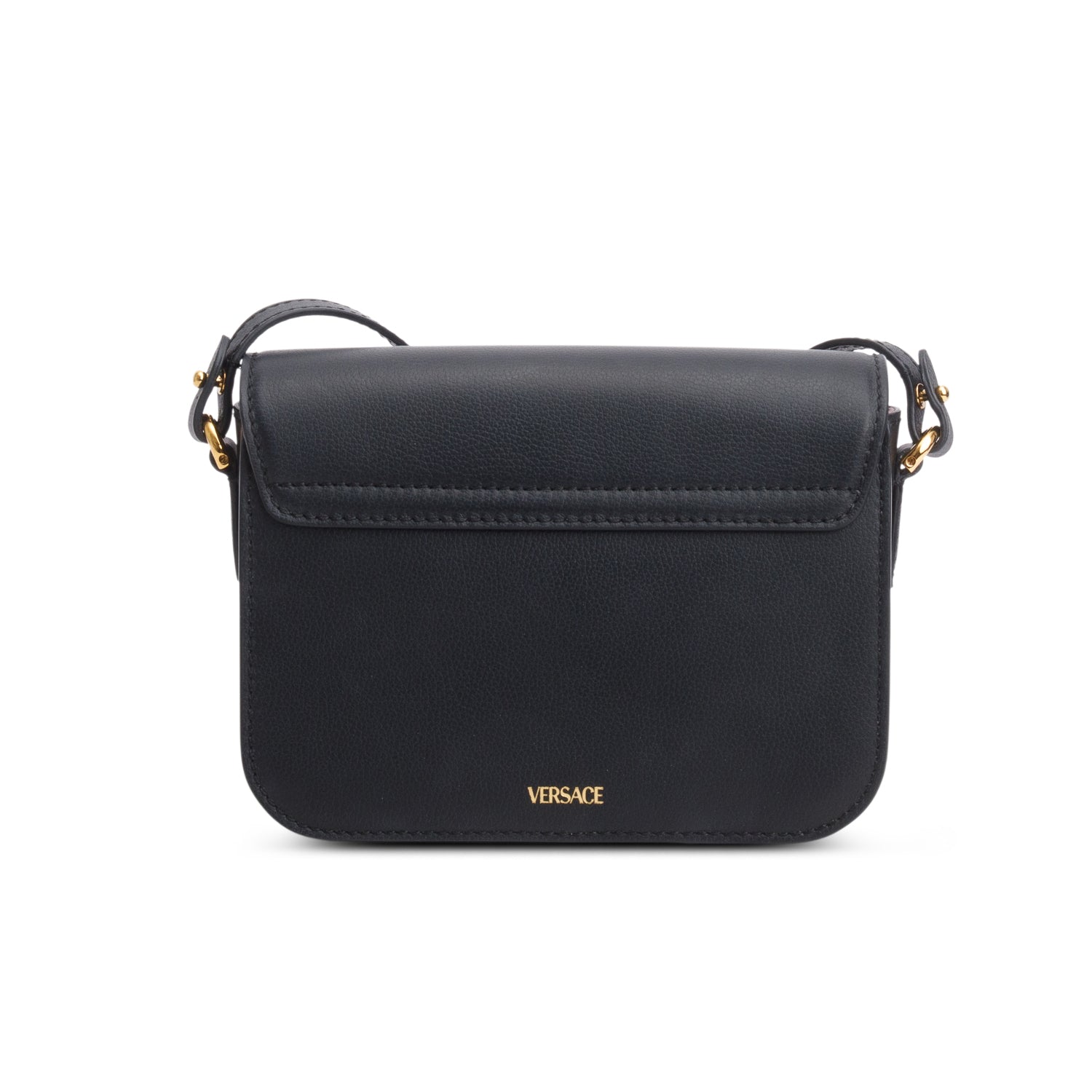 Versace Black Grained Calfskin La Medusa Flap Shoulder Bag