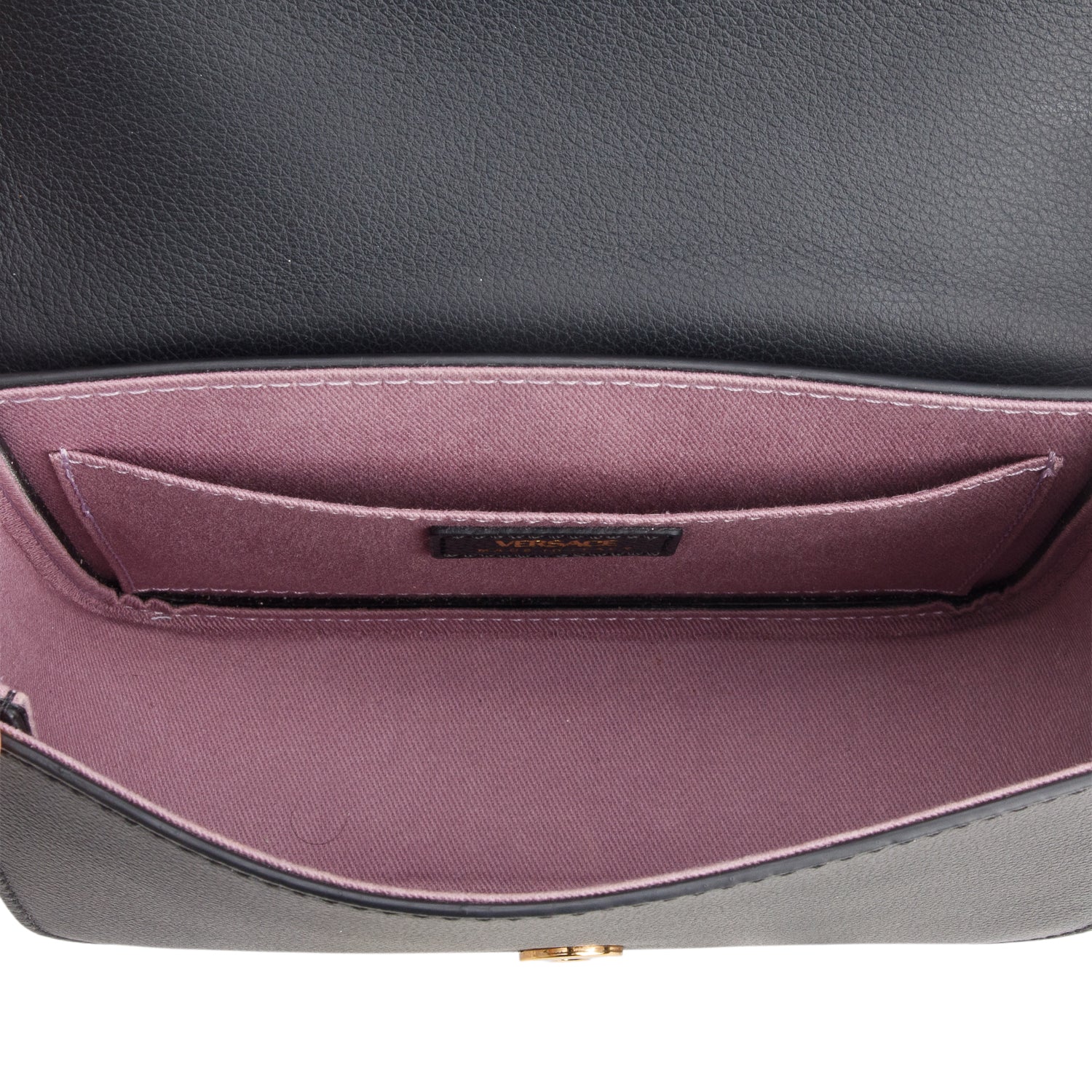 Versace Black Grained Calfskin La Medusa Flap Shoulder Bag
