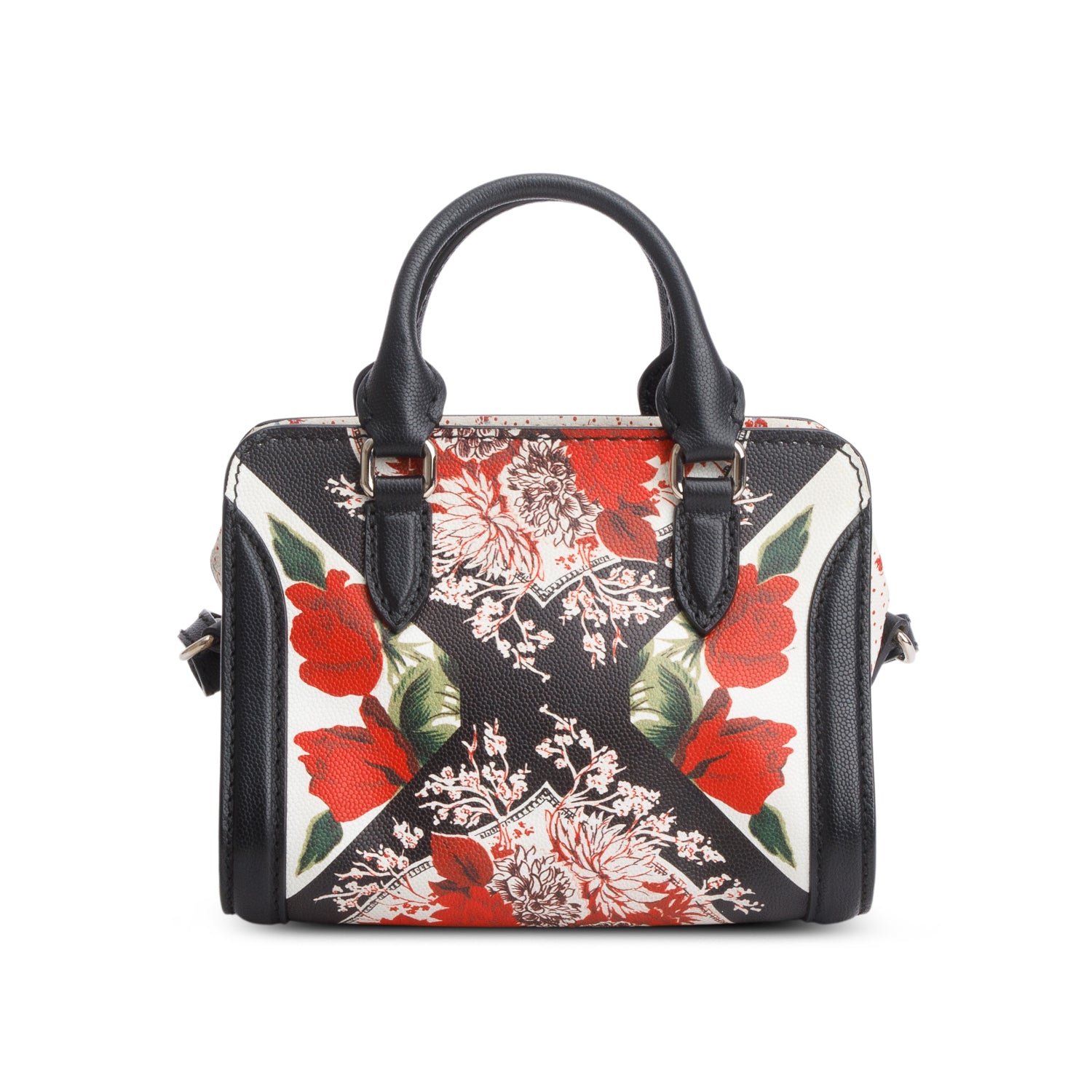 Alexander Mcqueen Multicolor Pebbled Calfskin Floral Print Small Skull Padlock Zip Around Tote w/ Strap