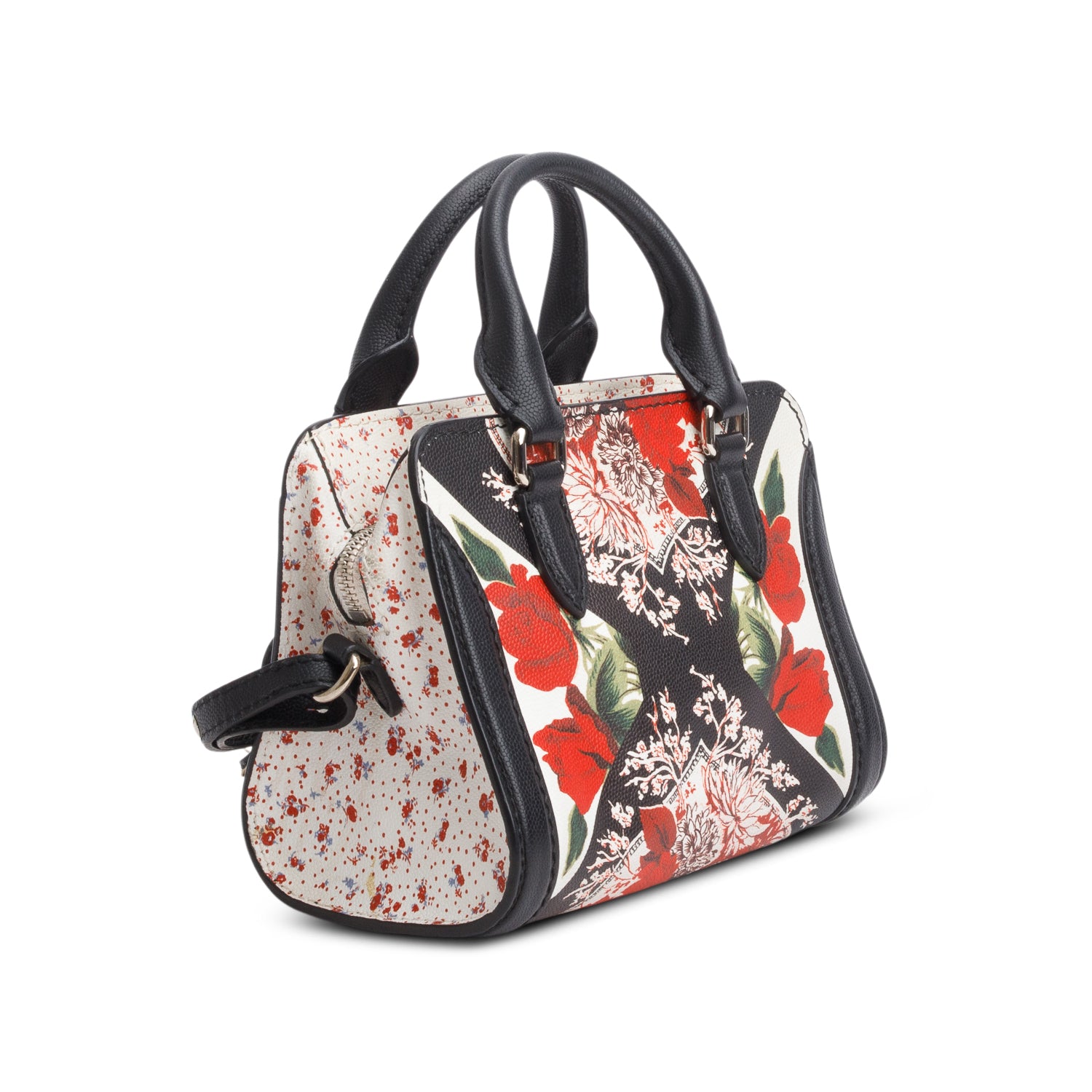 Alexander Mcqueen Multicolor Pebbled Calfskin Floral Print Small Skull Padlock Zip Around Tote w/ Strap