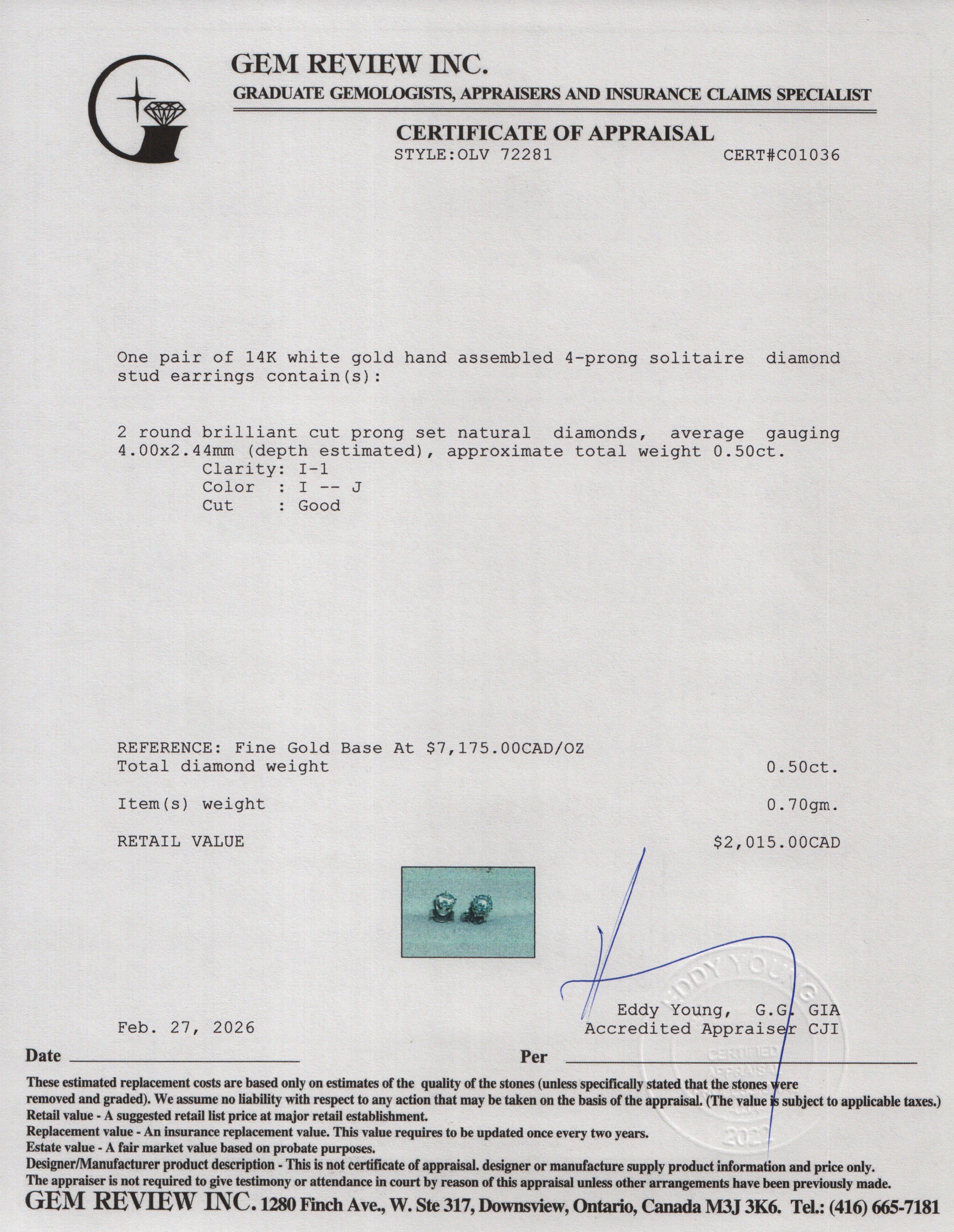 14k White Gold 0.50 tcw. Diamond Stud Earrings