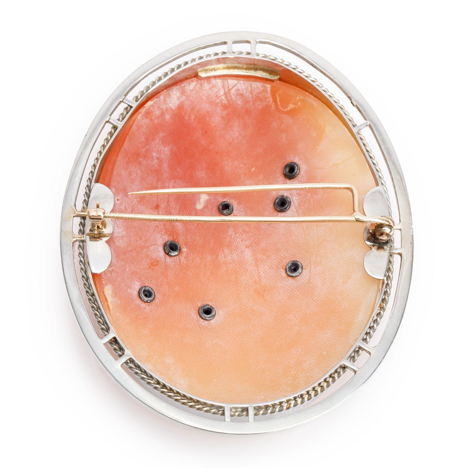 Antique 18k White Gold Diamond Lady Shell Cameo Brooch