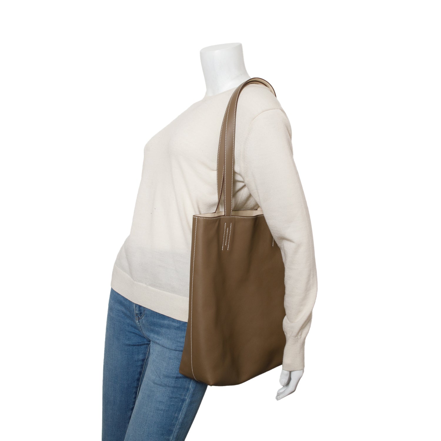 Hermes 2025 Etoupe Crai Swift Calfskin Neo Double Sens 35 Reversible Tote w/ Box & Receipt