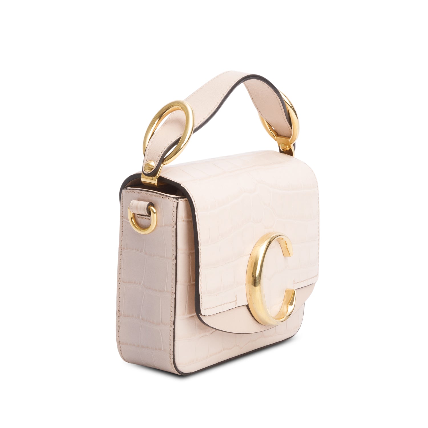 Chloe Pink Calfskin Crocodile Embossed Mini C Double Carry w/ Authenticity Card & Receipt