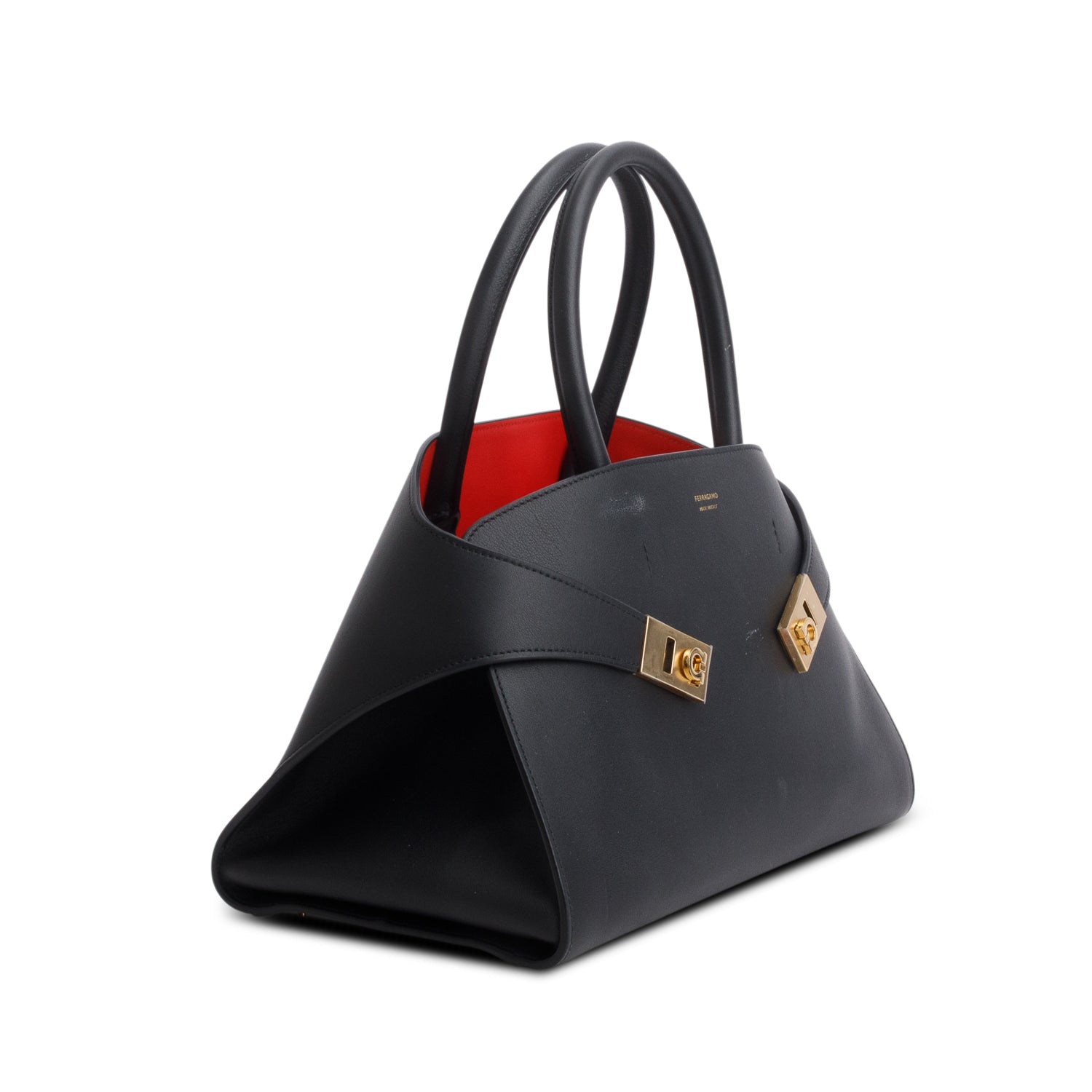 Ferragamo Black Calfskin Medium Hug Bag