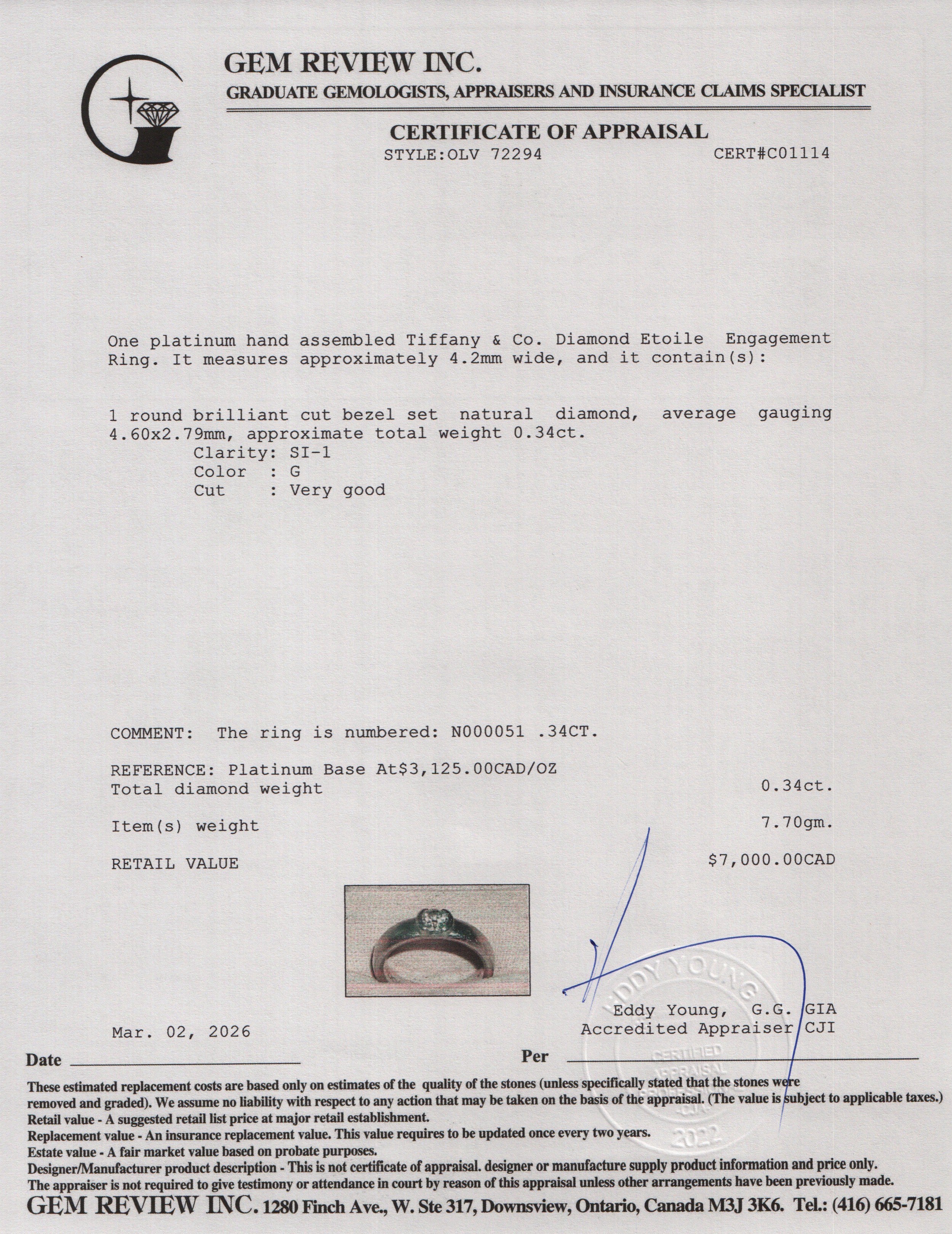 Tiffany & Co. Platinum 0.34 ct. Diamond Etoile Engagement Ring, Size 5