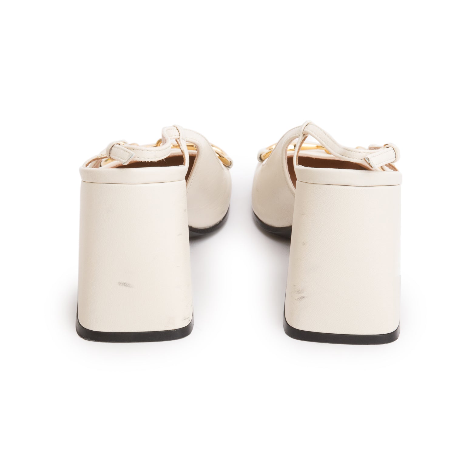 Gucci White Malaga Kid Horsebit 75mm Slingback Pumps, Women's Size 38.5 w/ Box