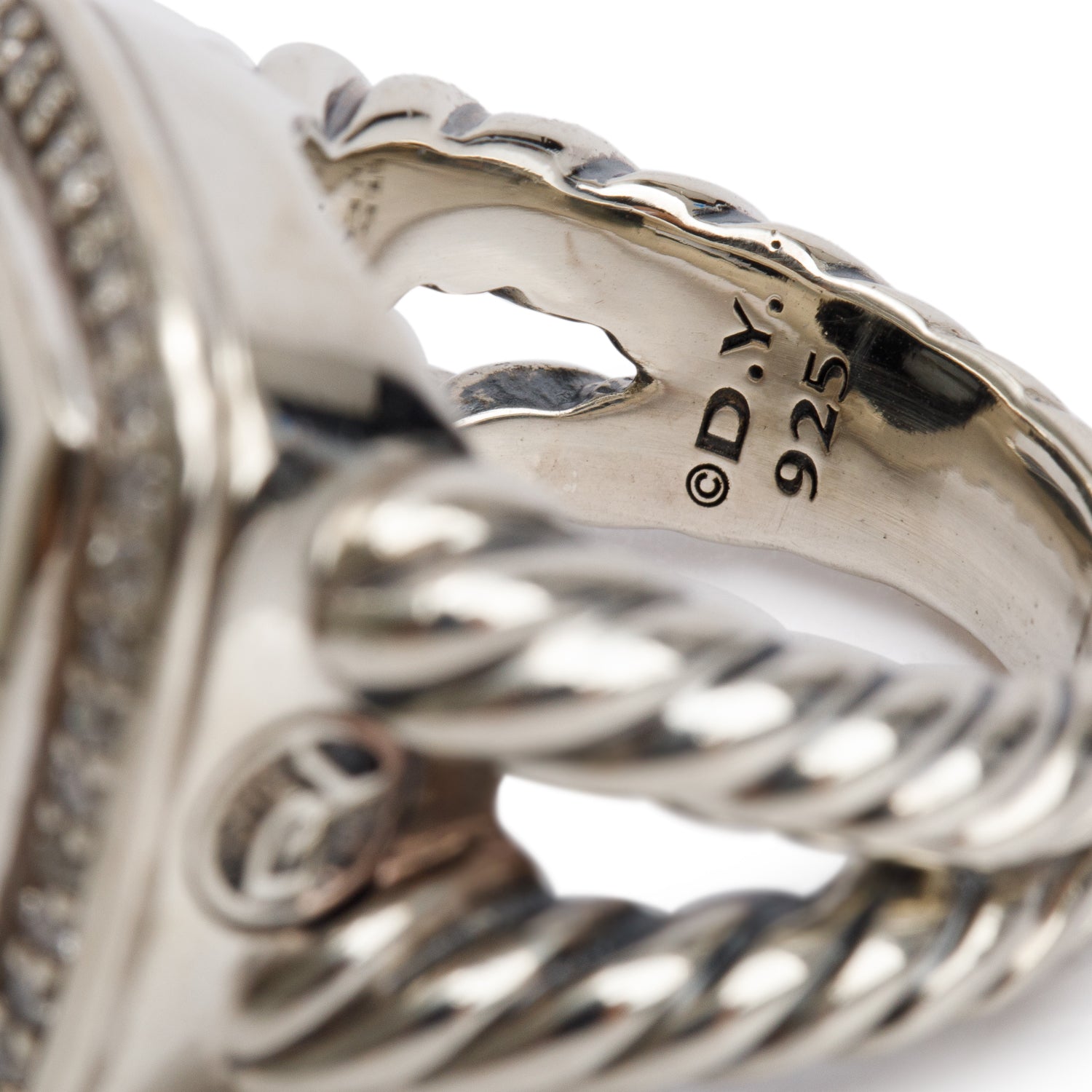 David Yurman Sterling Silver Hematite & Diamond 14 MM Albion Ring, Size 5.5