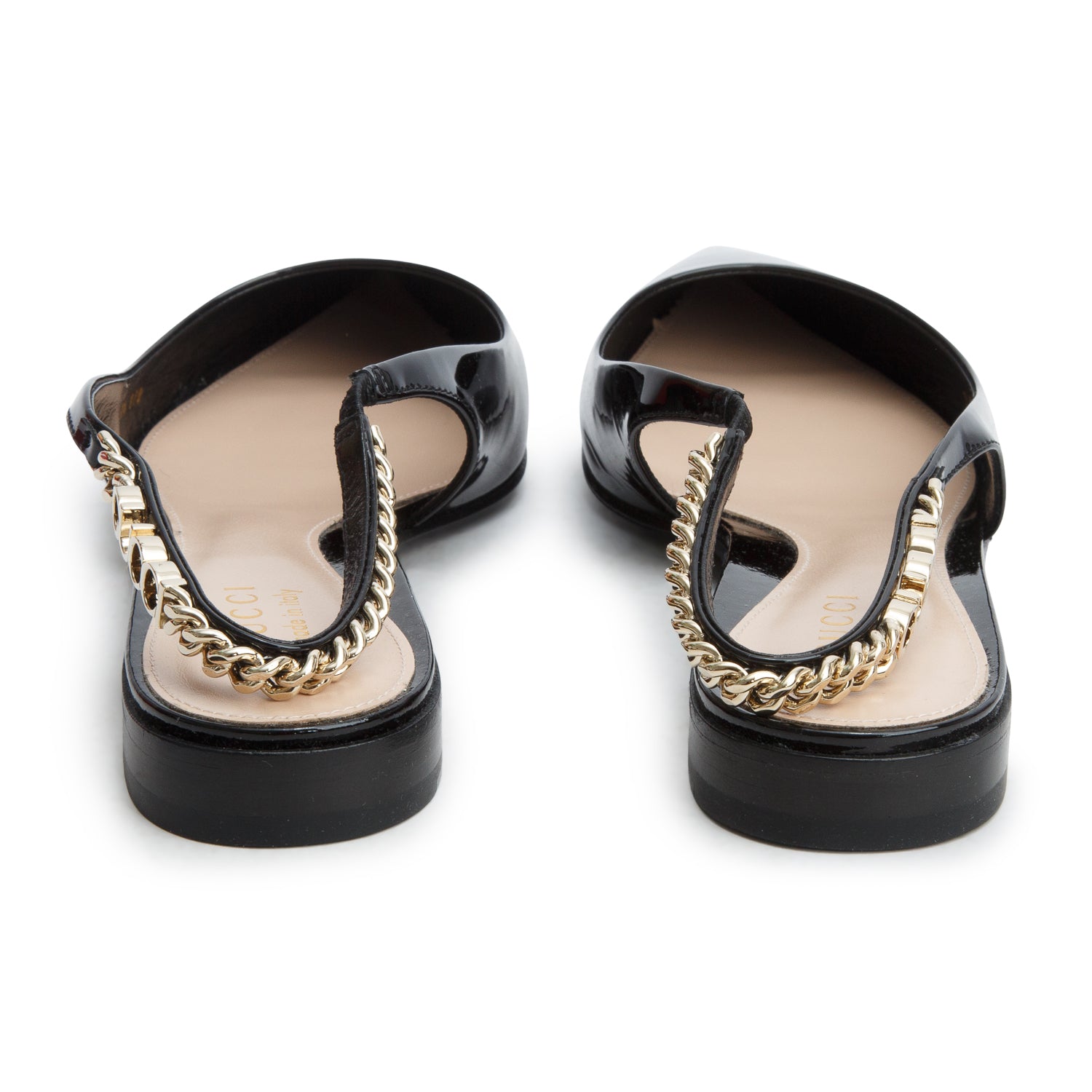 Gucci Black Patent Leather Signoria Logo Plaque Slingback Ballet Flats, Women's Size 38.5 w/ Box