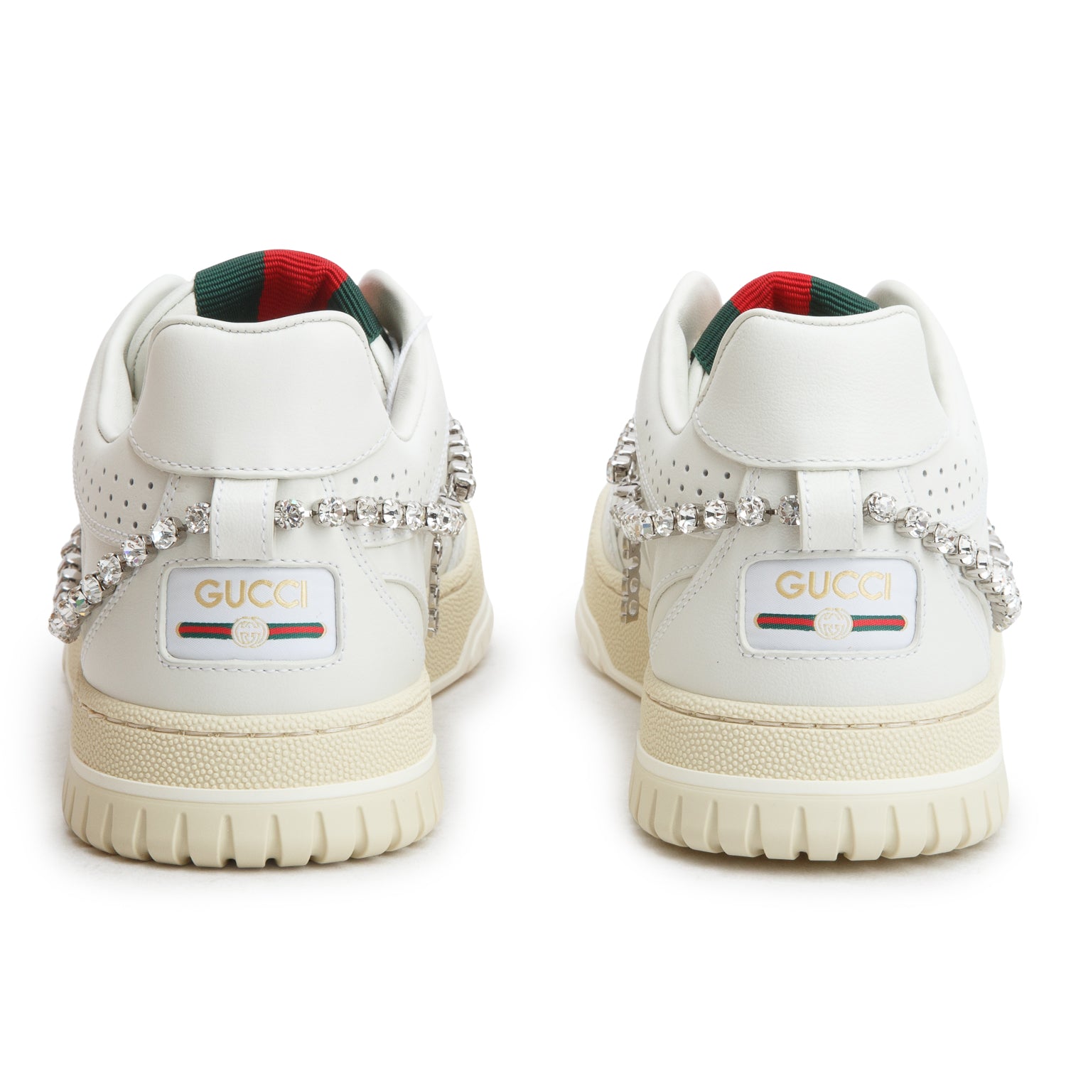 Gucci White Leather Re-Web Crystal Chain Sneakers, Women's Size 38 w/ Box