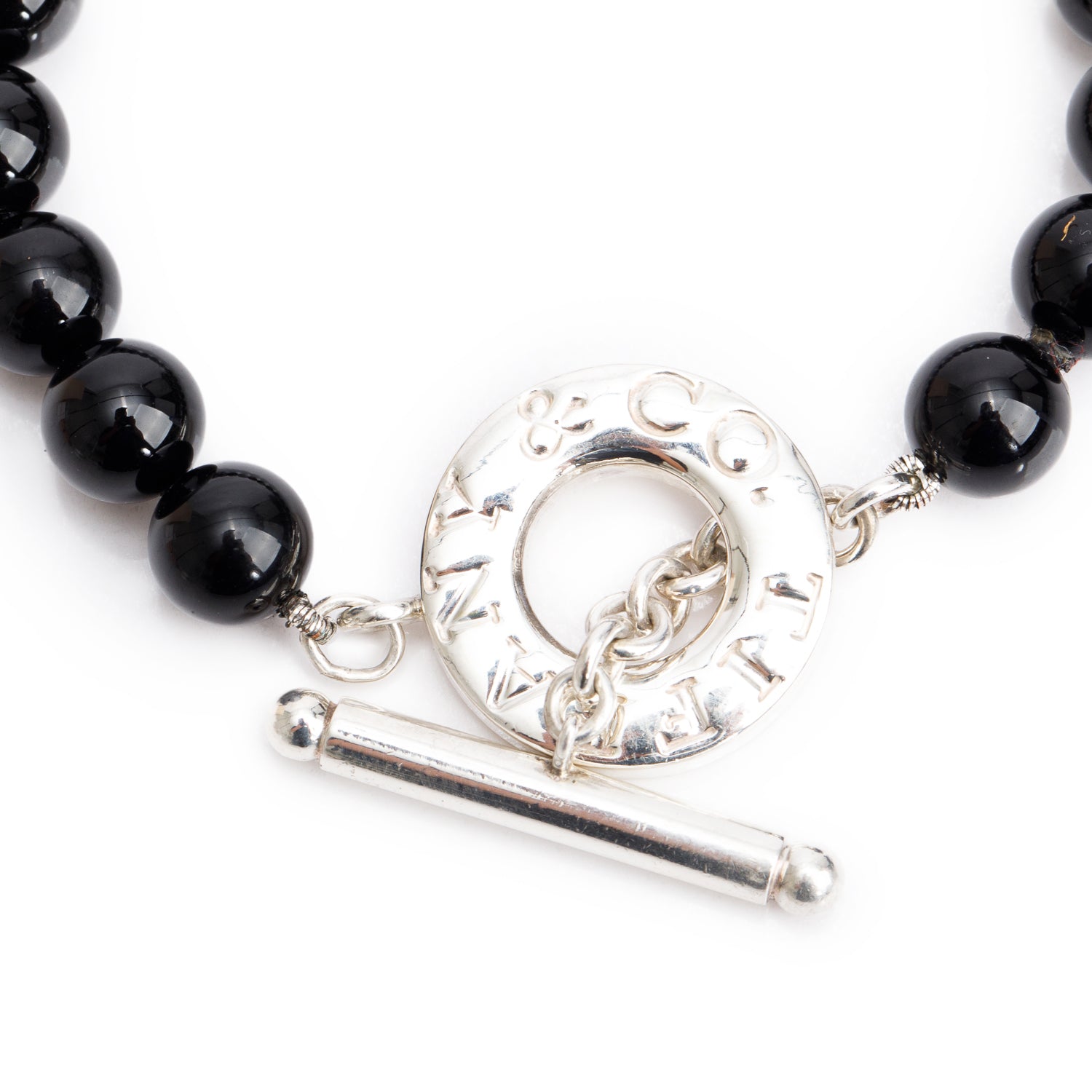 Tiffany & Co. Sterling Silver Black Onyx Bead Toggle Bracelet