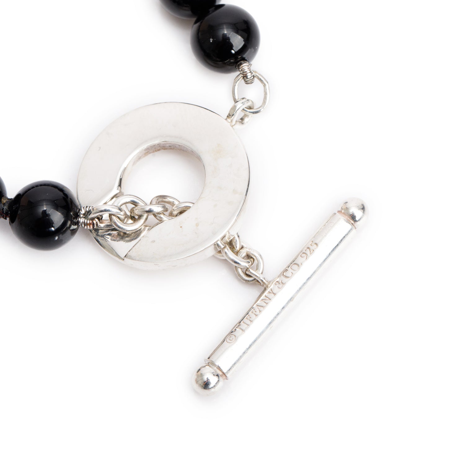 Tiffany & Co. Sterling Silver Black Onyx Bead Toggle Bracelet