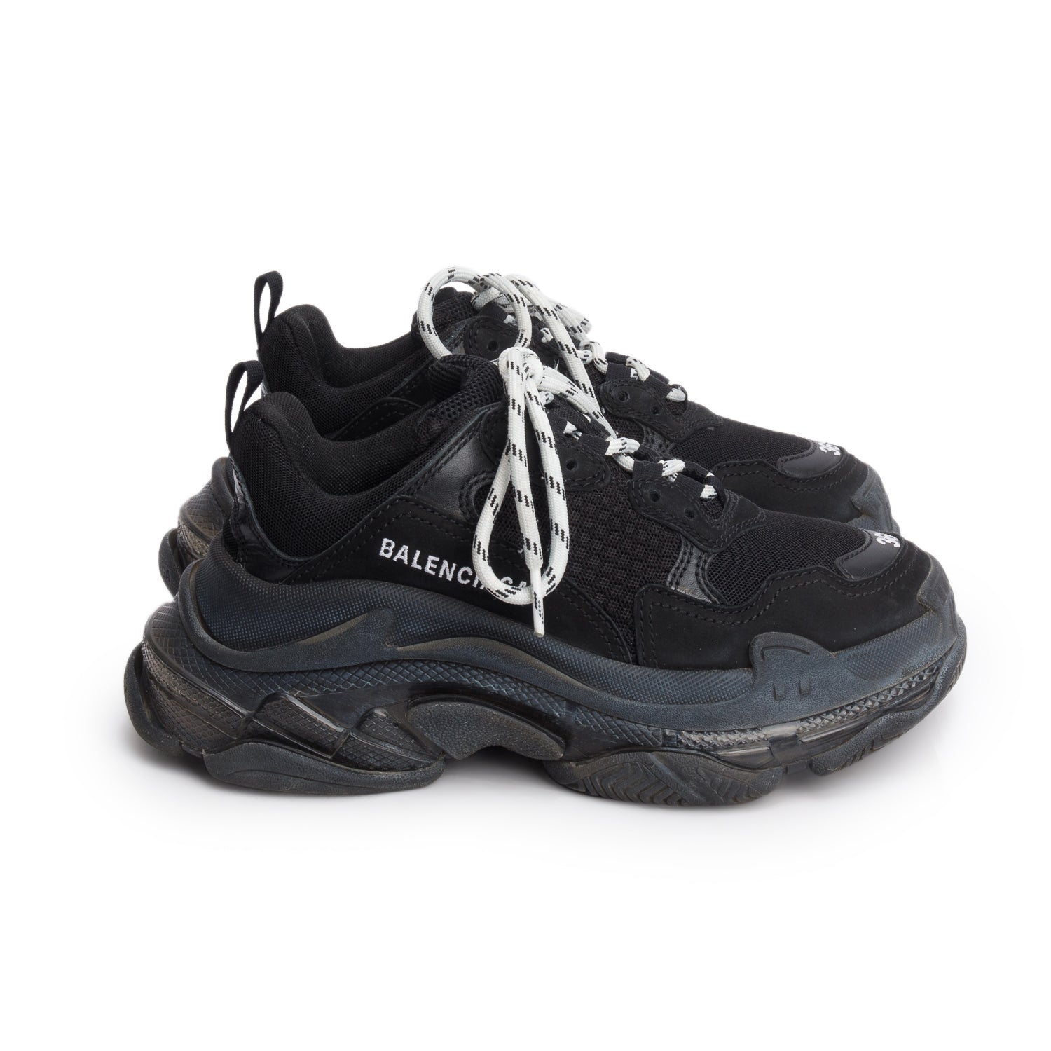Balenciaga Black Fabric Mesh Triple S Chunky Sneakers, Women's Size 36 w/ Box