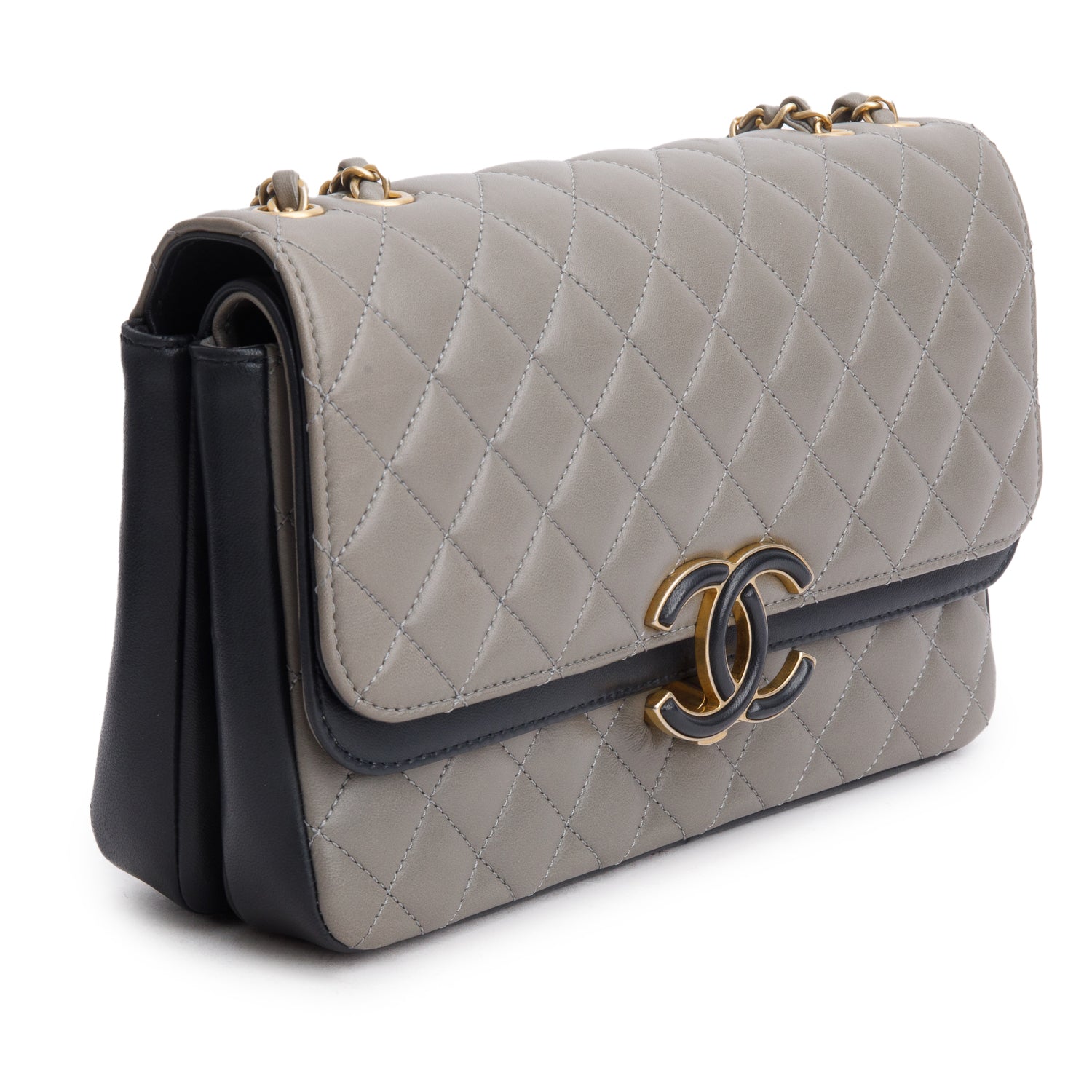 Chanel Grey Black Lambskin Quilted Medium CC Chic Flap