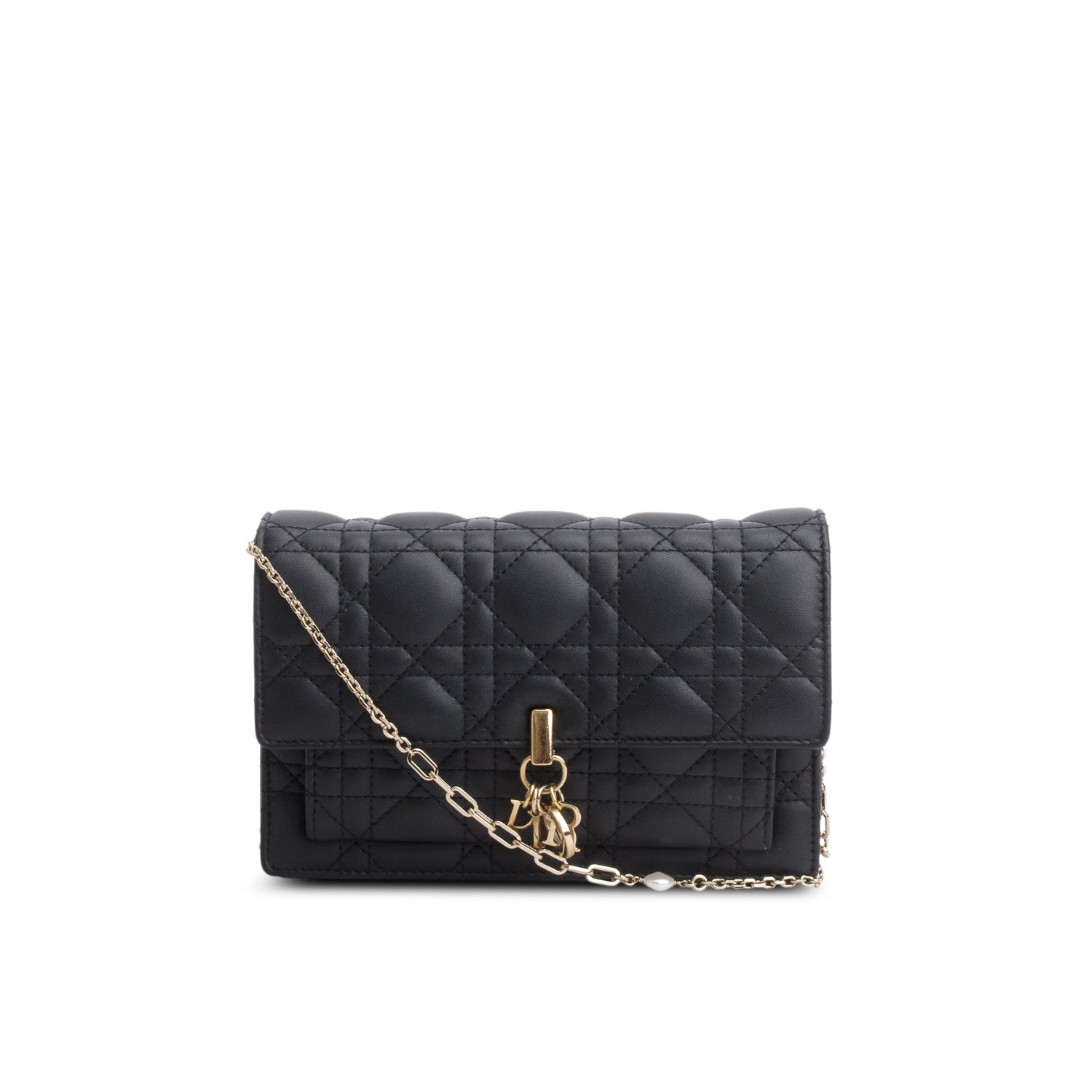 Christian Dior 2022 Black Lambskin Cannage My Dior Daily Chain Pouch w/ Box